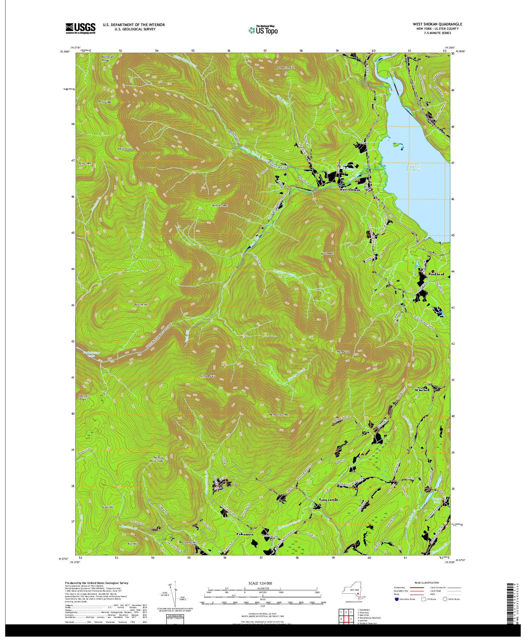 USGS US TOPO 7.5-MINUTE MAP FOR WEST SHOKAN, NY 2019
