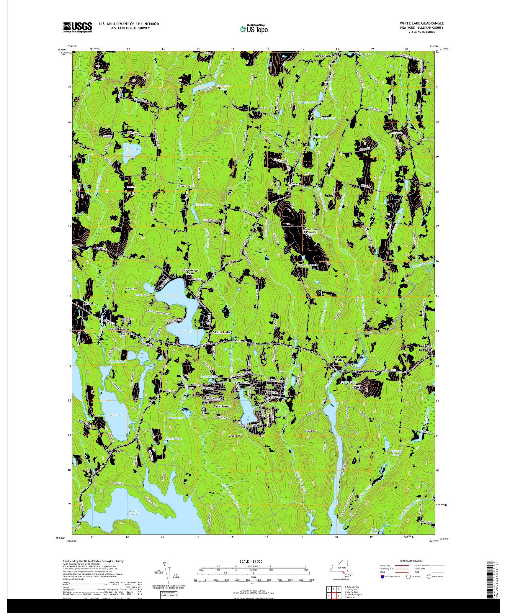 USGS US TOPO 7.5-MINUTE MAP FOR WHITE LAKE, NY 2019