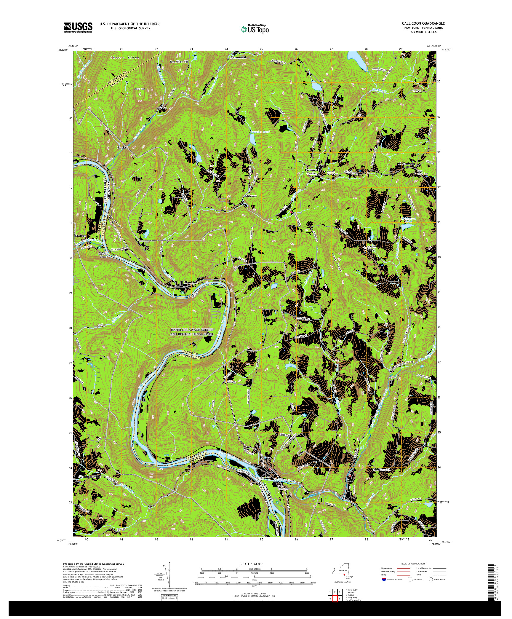 USGS US TOPO 7.5-MINUTE MAP FOR CALLICOON, NY,PA 2019