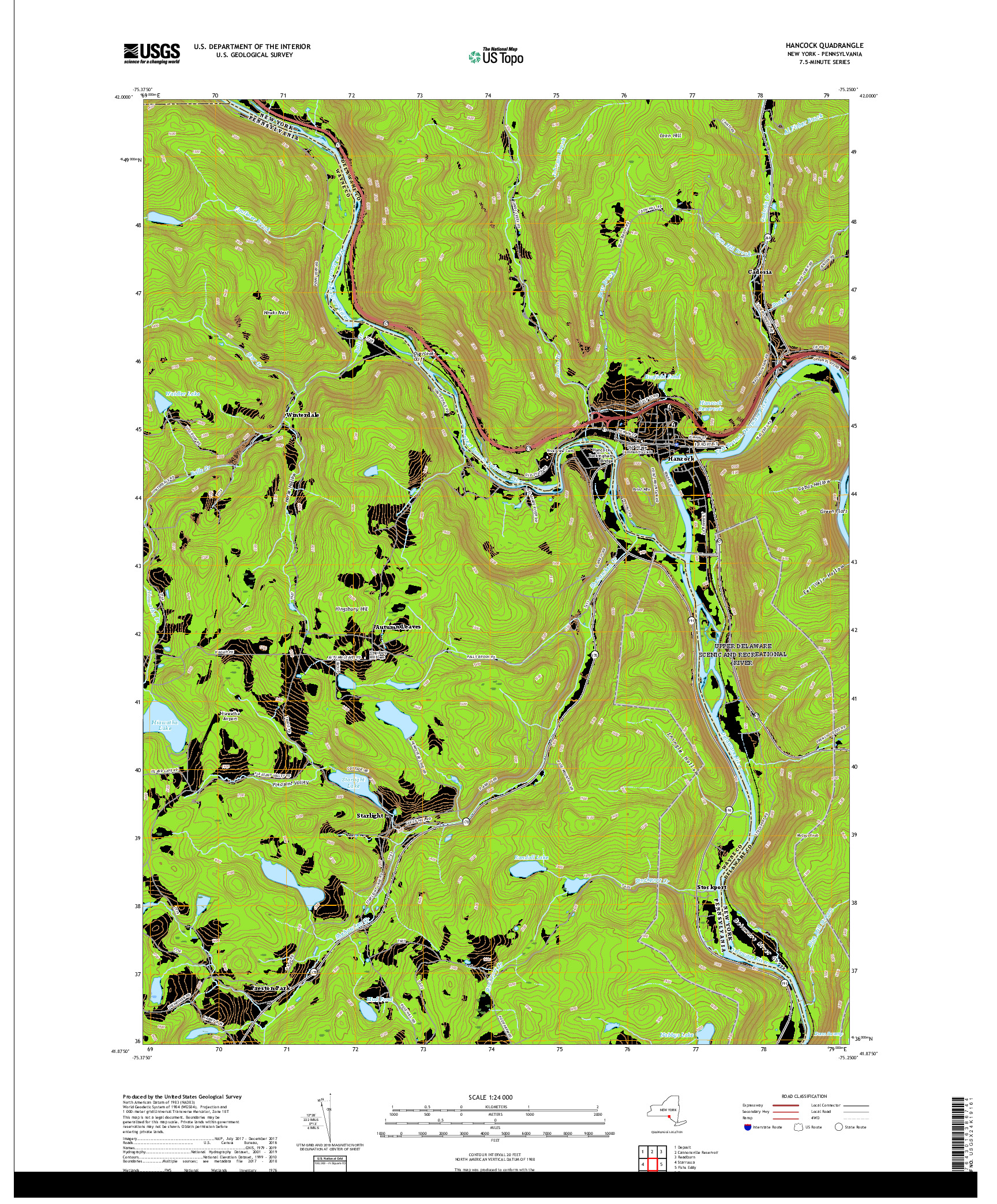 USGS US TOPO 7.5-MINUTE MAP FOR HANCOCK, NY,PA 2019