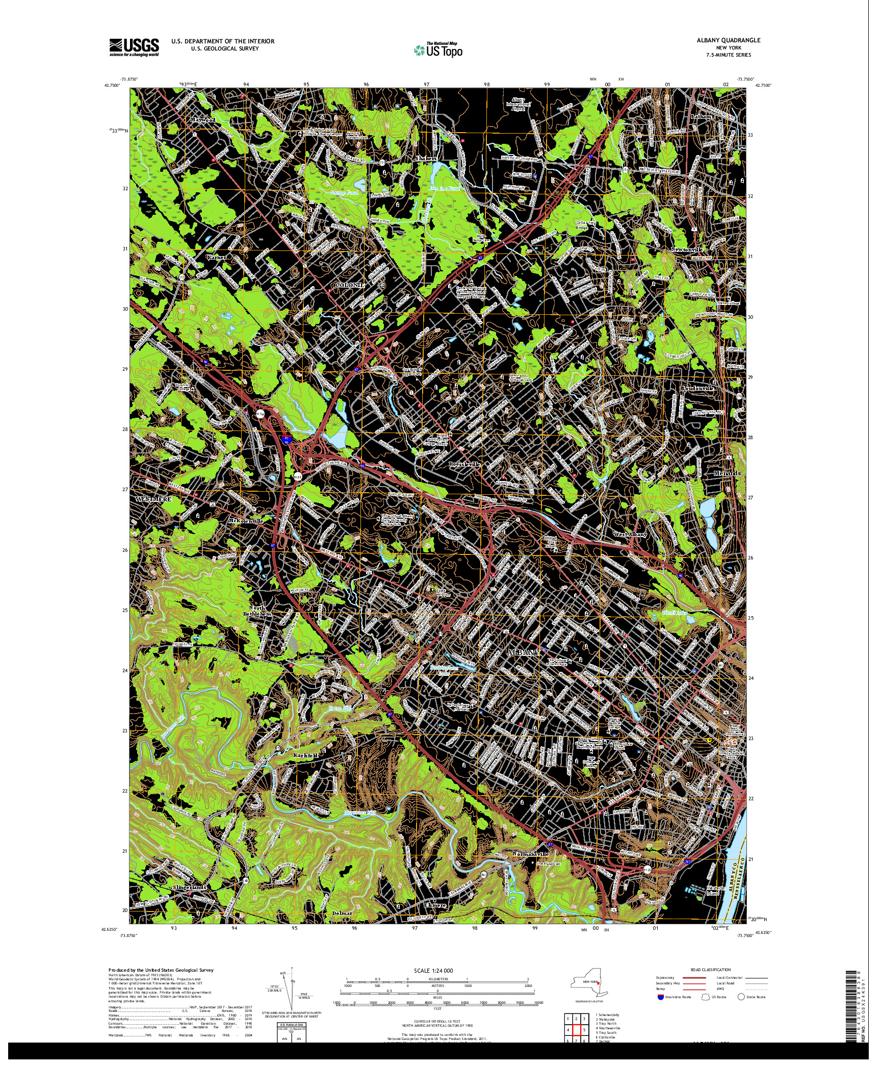 USGS US TOPO 7.5-MINUTE MAP FOR ALBANY, NY 2019