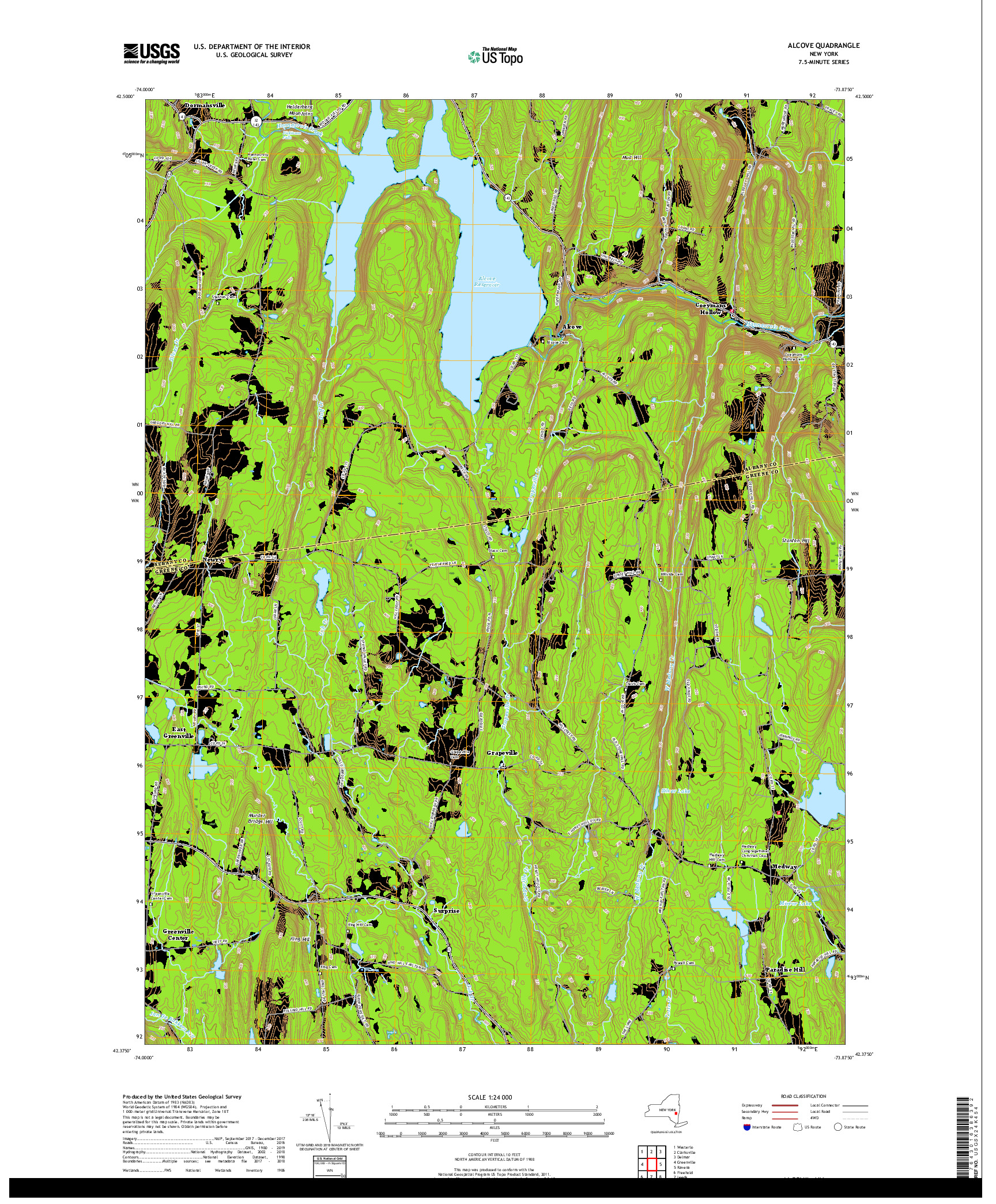USGS US TOPO 7.5-MINUTE MAP FOR ALCOVE, NY 2019