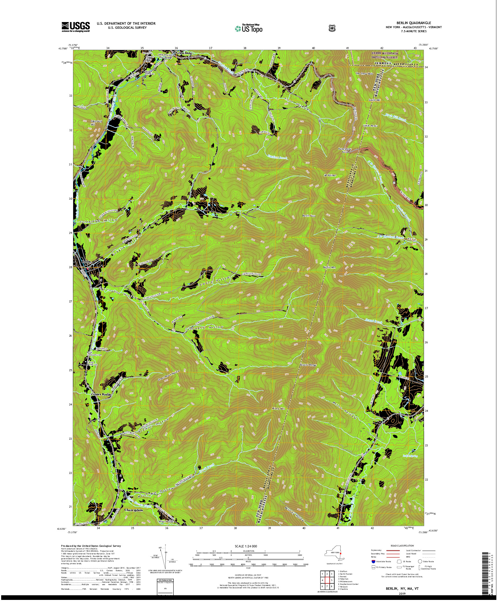 USGS US TOPO 7.5-MINUTE MAP FOR BERLIN, NY,MA,VT 2019