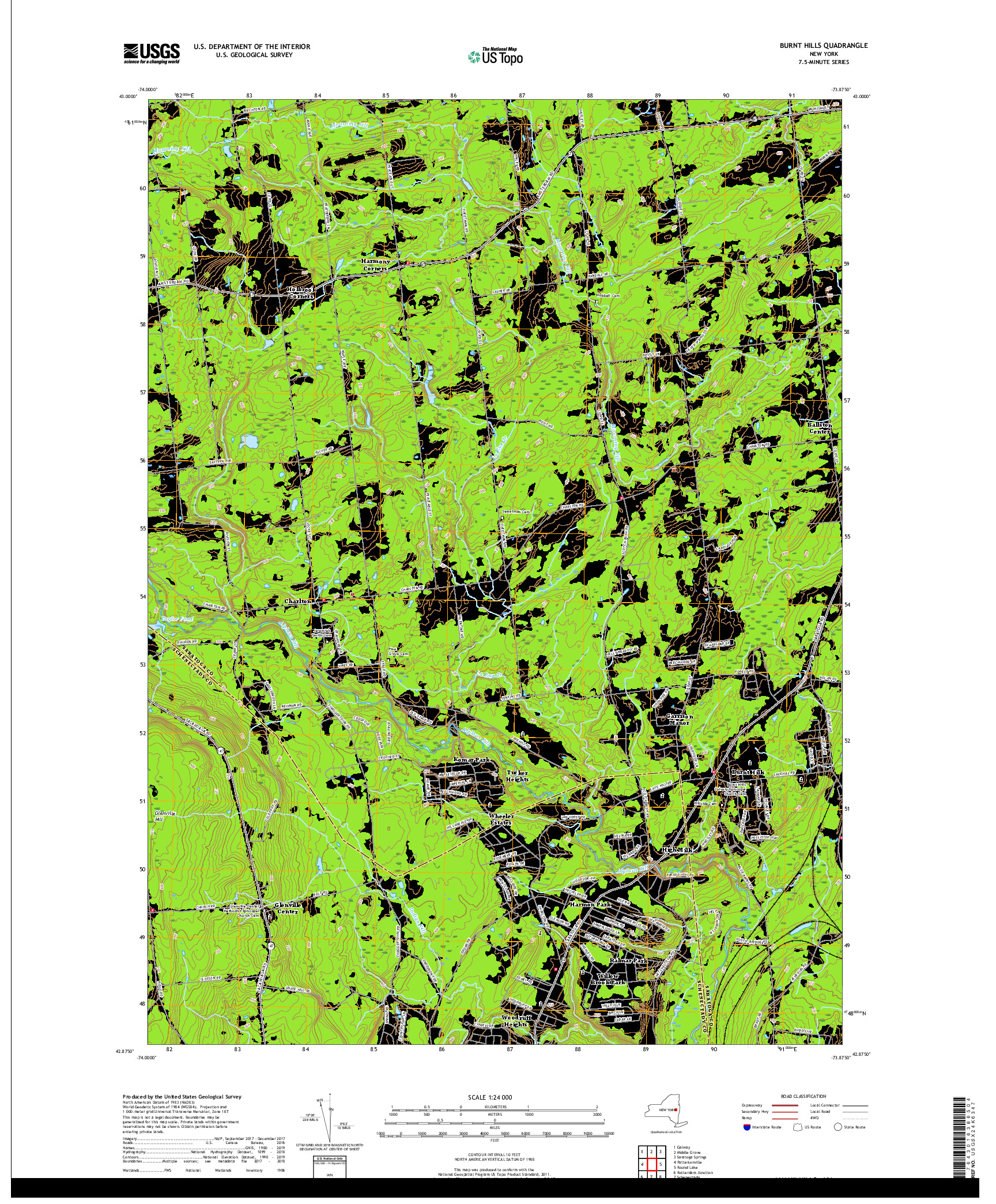 USGS US TOPO 7.5-MINUTE MAP FOR BURNT HILLS, NY 2019