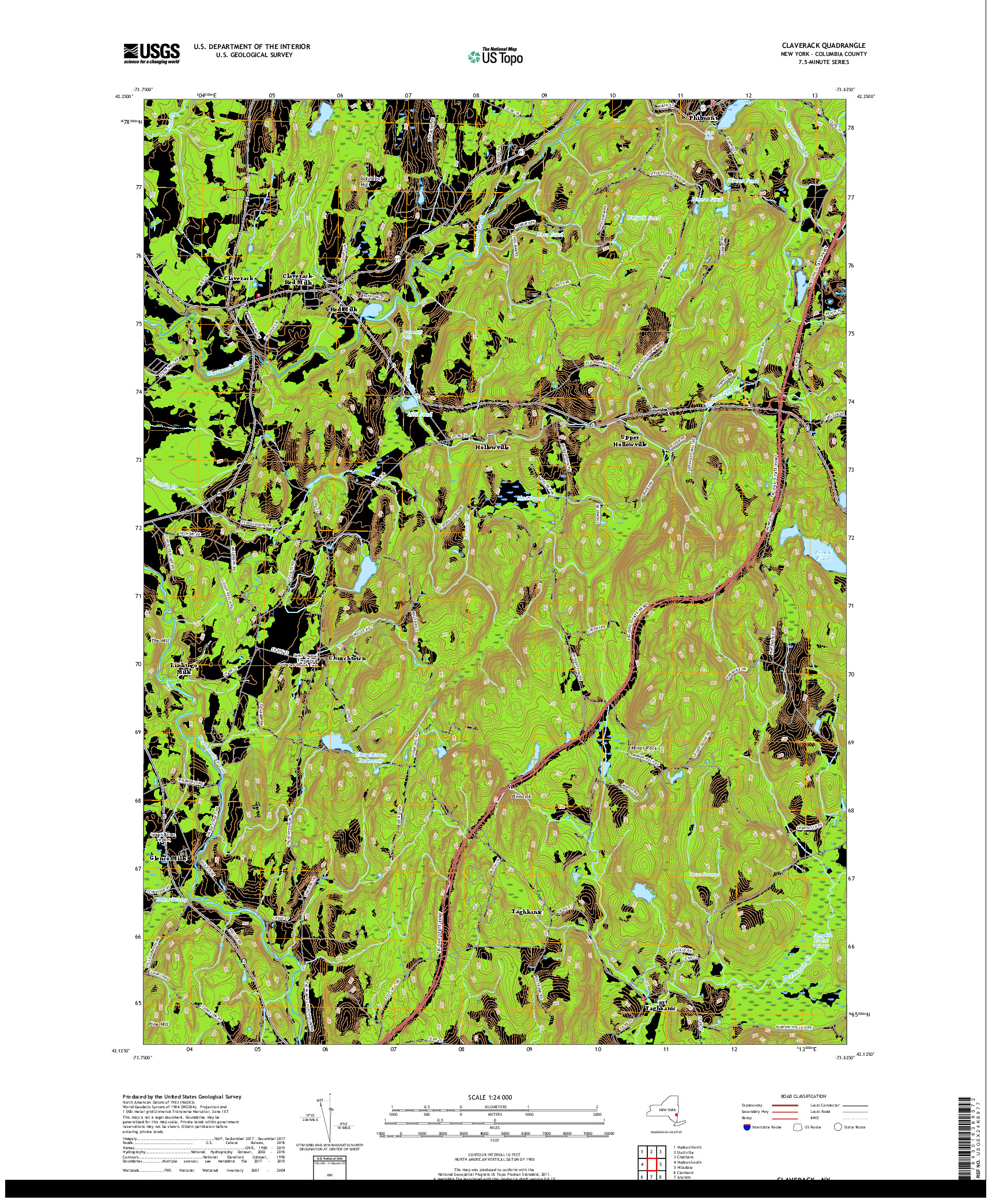 USGS US TOPO 7.5-MINUTE MAP FOR CLAVERACK, NY 2019