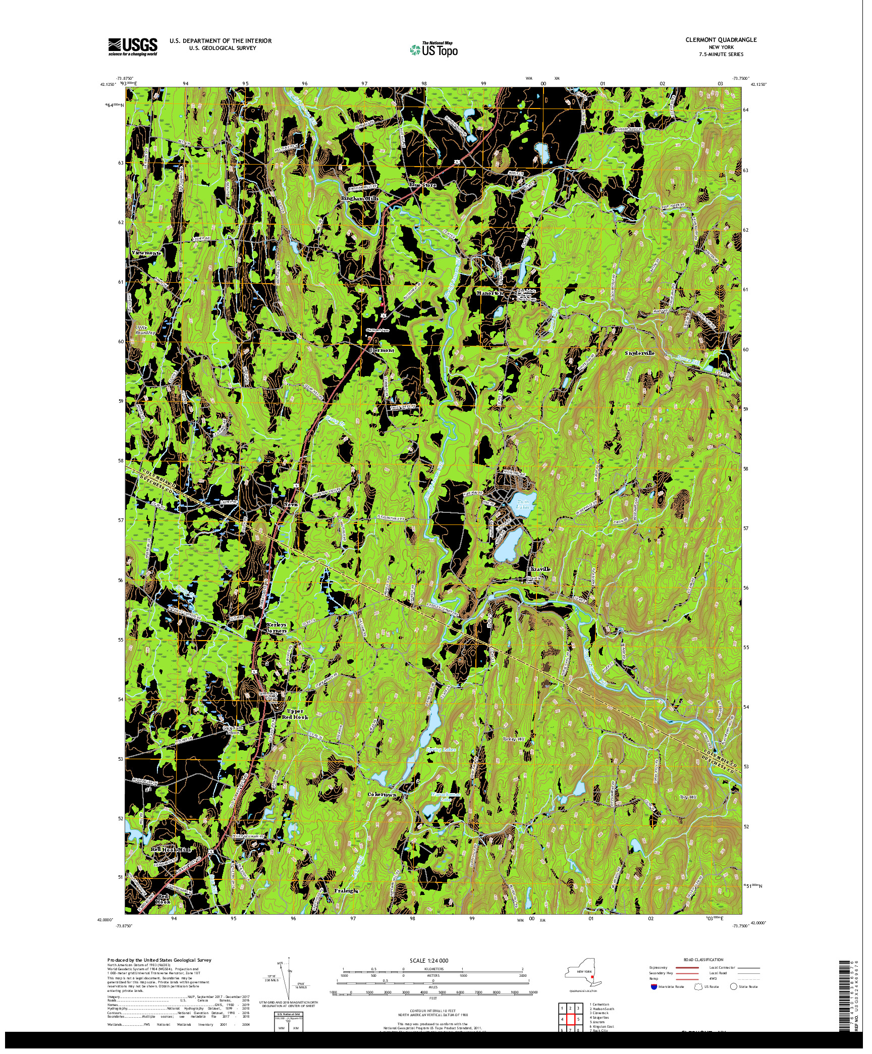 USGS US TOPO 7.5-MINUTE MAP FOR CLERMONT, NY 2019