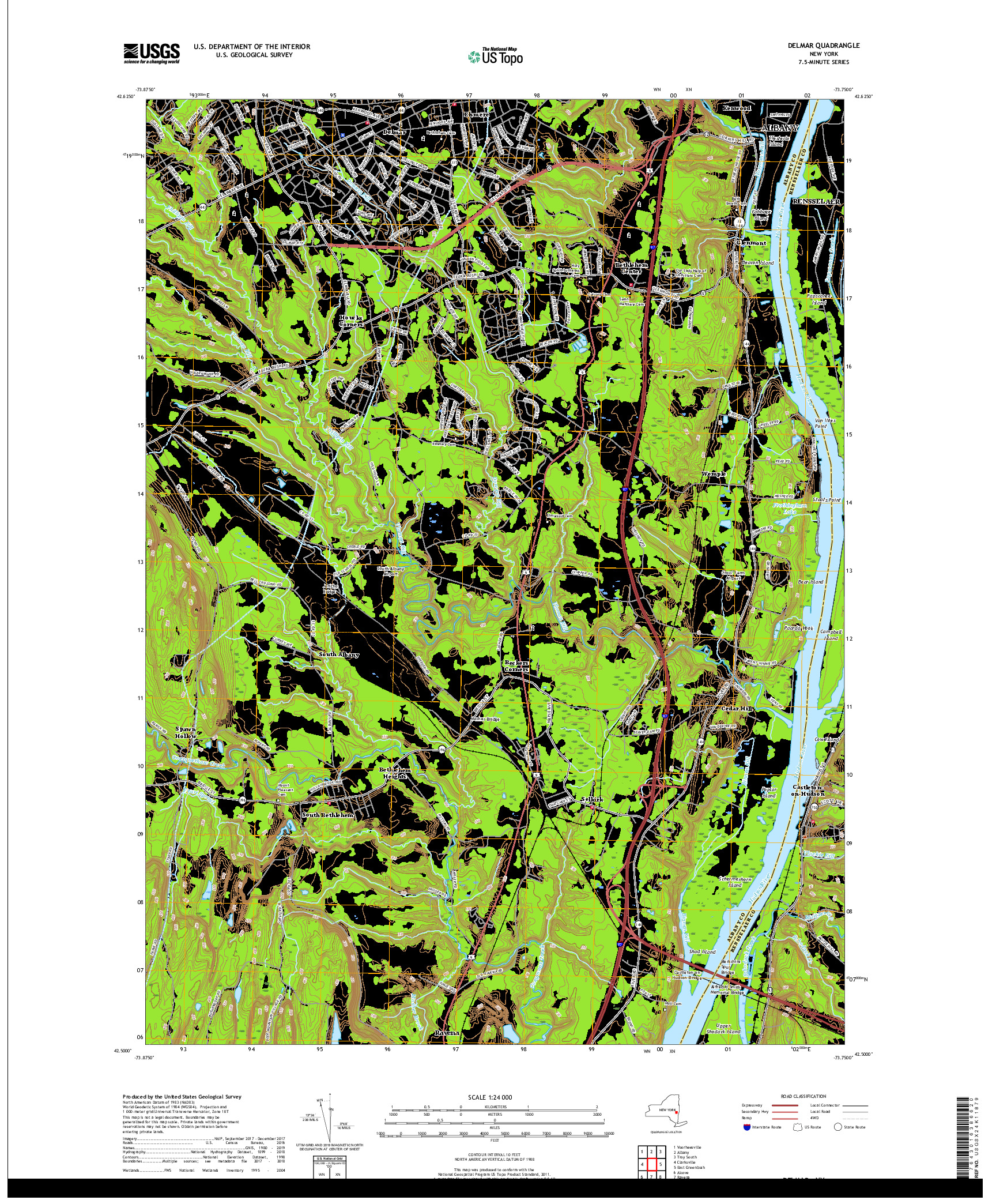 USGS US TOPO 7.5-MINUTE MAP FOR DELMAR, NY 2019