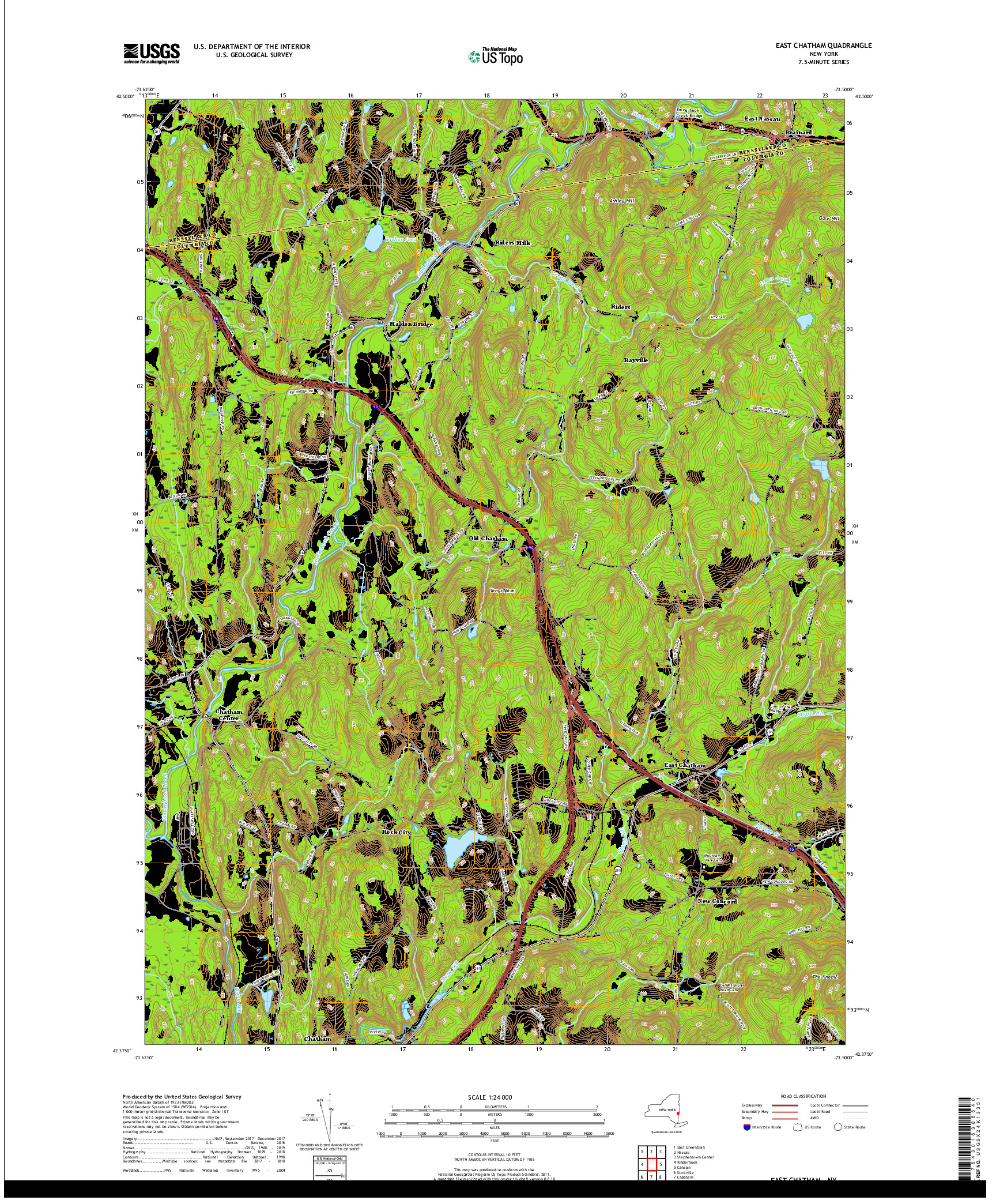 USGS US TOPO 7.5-MINUTE MAP FOR EAST CHATHAM, NY 2019