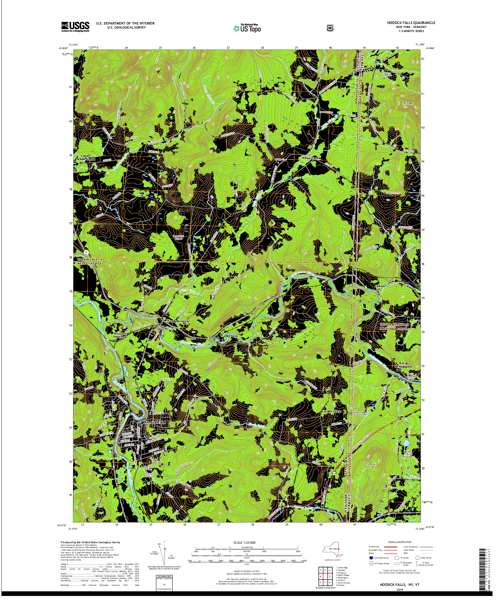 USGS US TOPO 7.5-MINUTE MAP FOR HOOSICK FALLS, NY,VT 2019