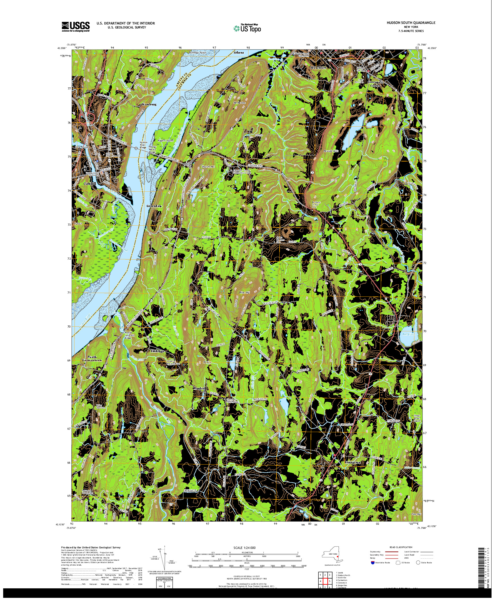 USGS US TOPO 7.5-MINUTE MAP FOR HUDSON SOUTH, NY 2019