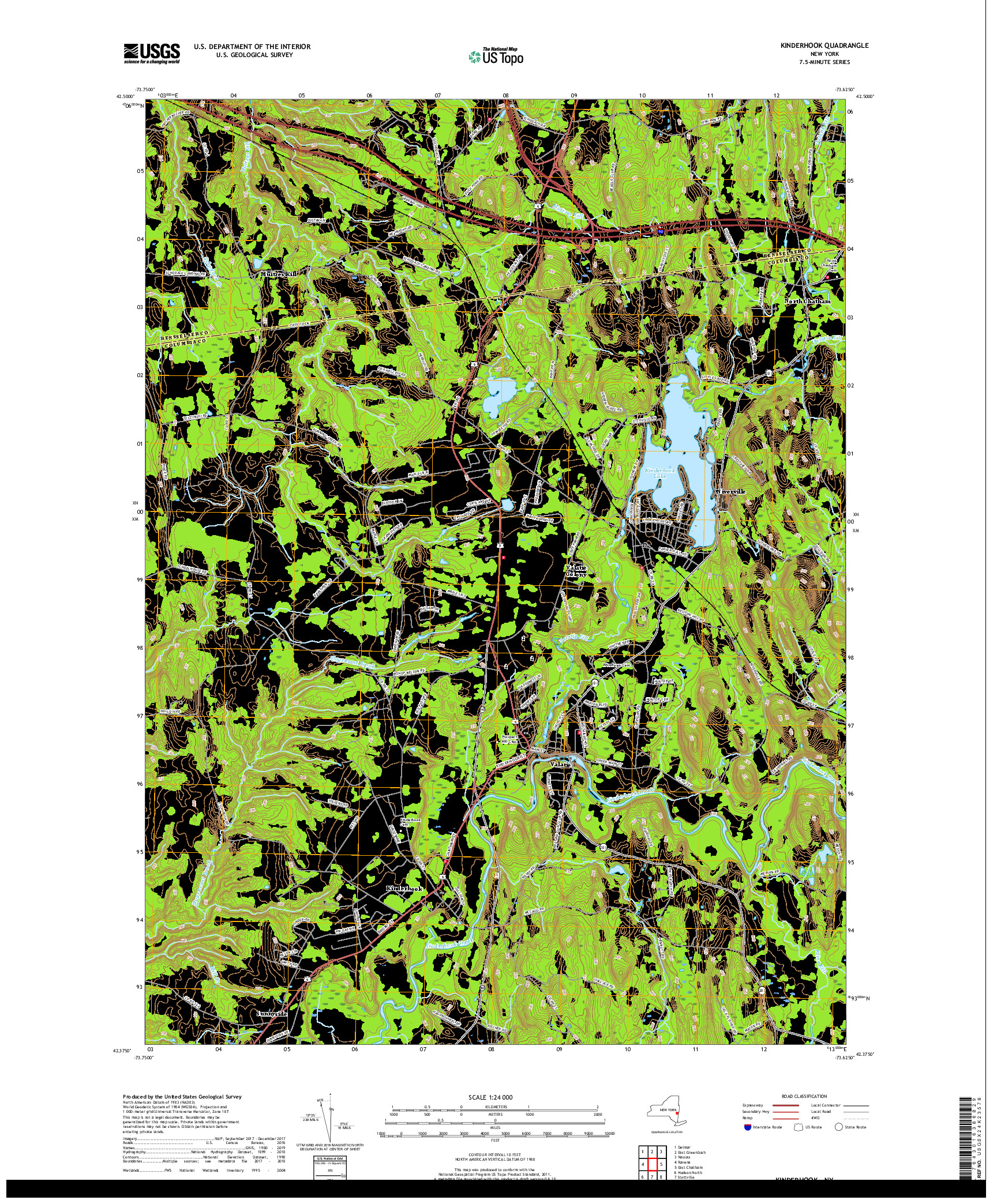 USGS US TOPO 7.5-MINUTE MAP FOR KINDERHOOK, NY 2019