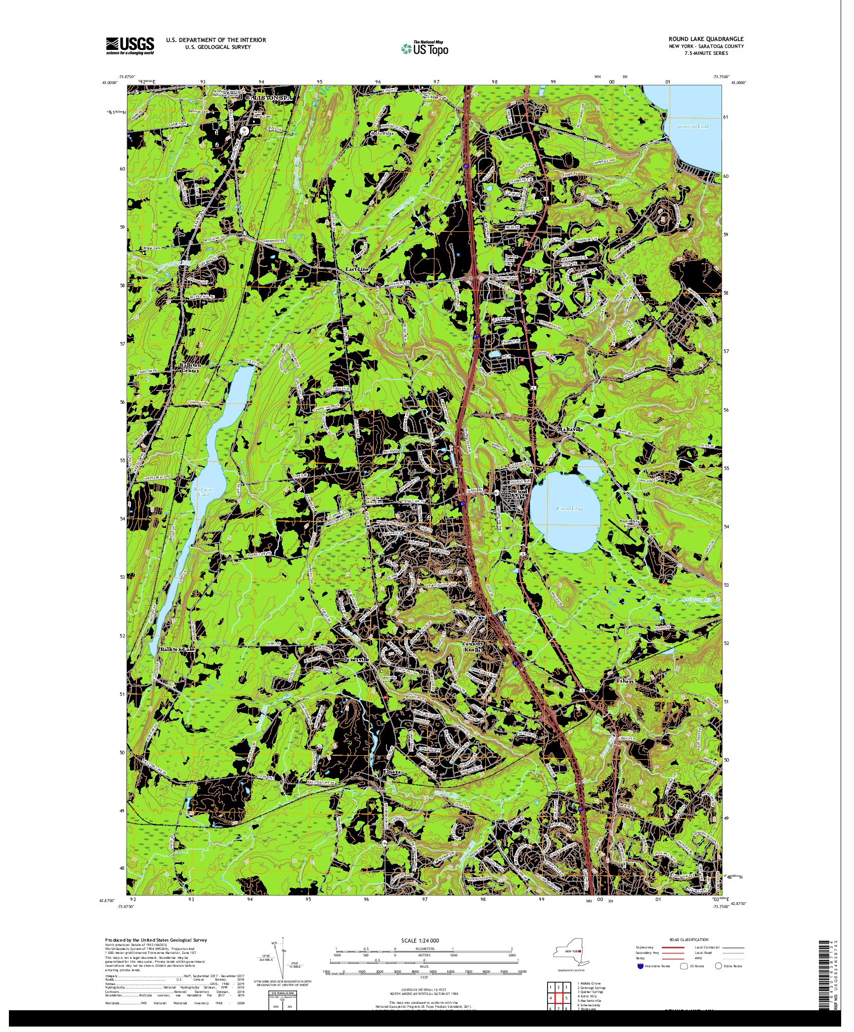 USGS US TOPO 7.5-MINUTE MAP FOR ROUND LAKE, NY 2019