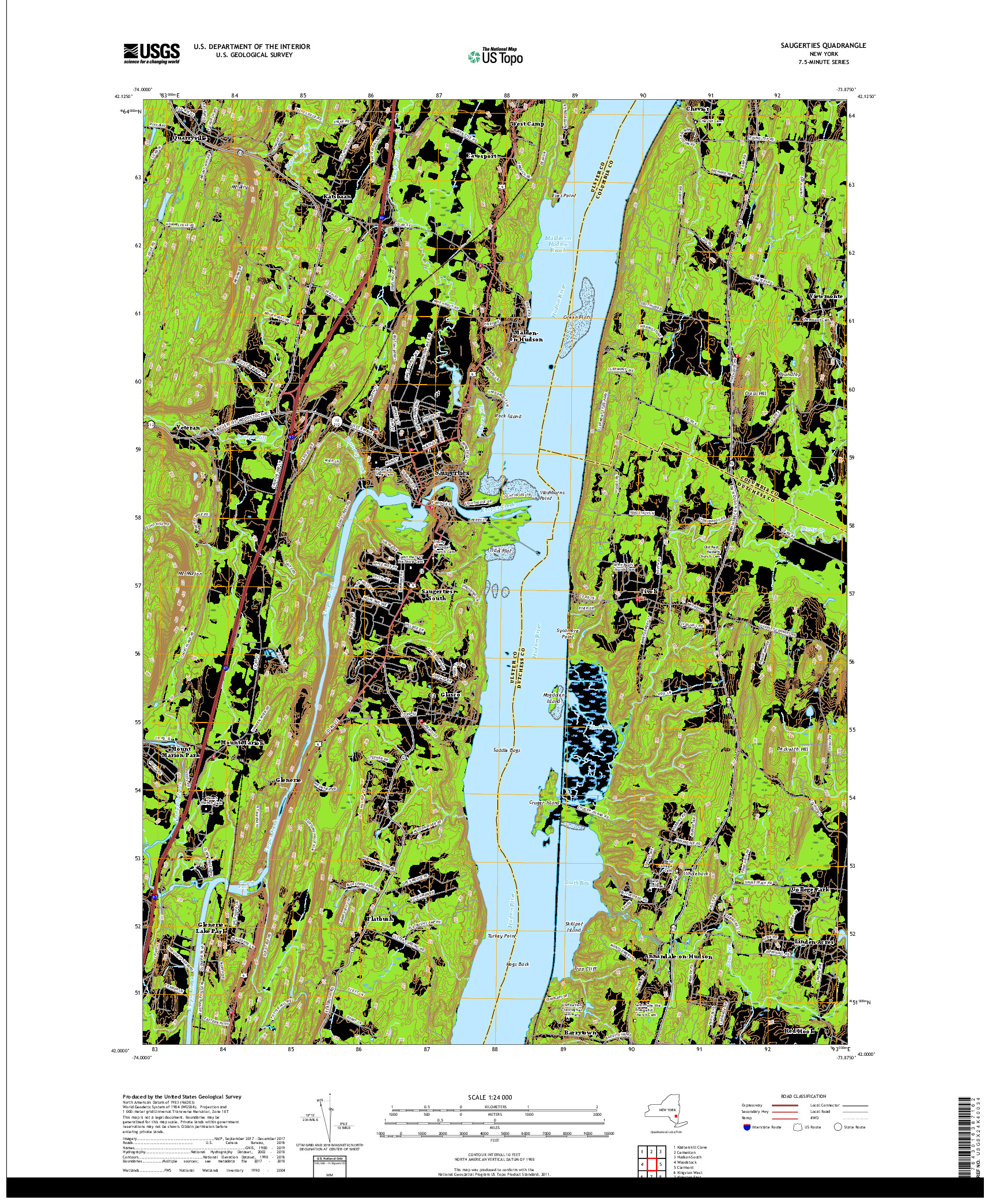 USGS US TOPO 7.5-MINUTE MAP FOR SAUGERTIES, NY 2019