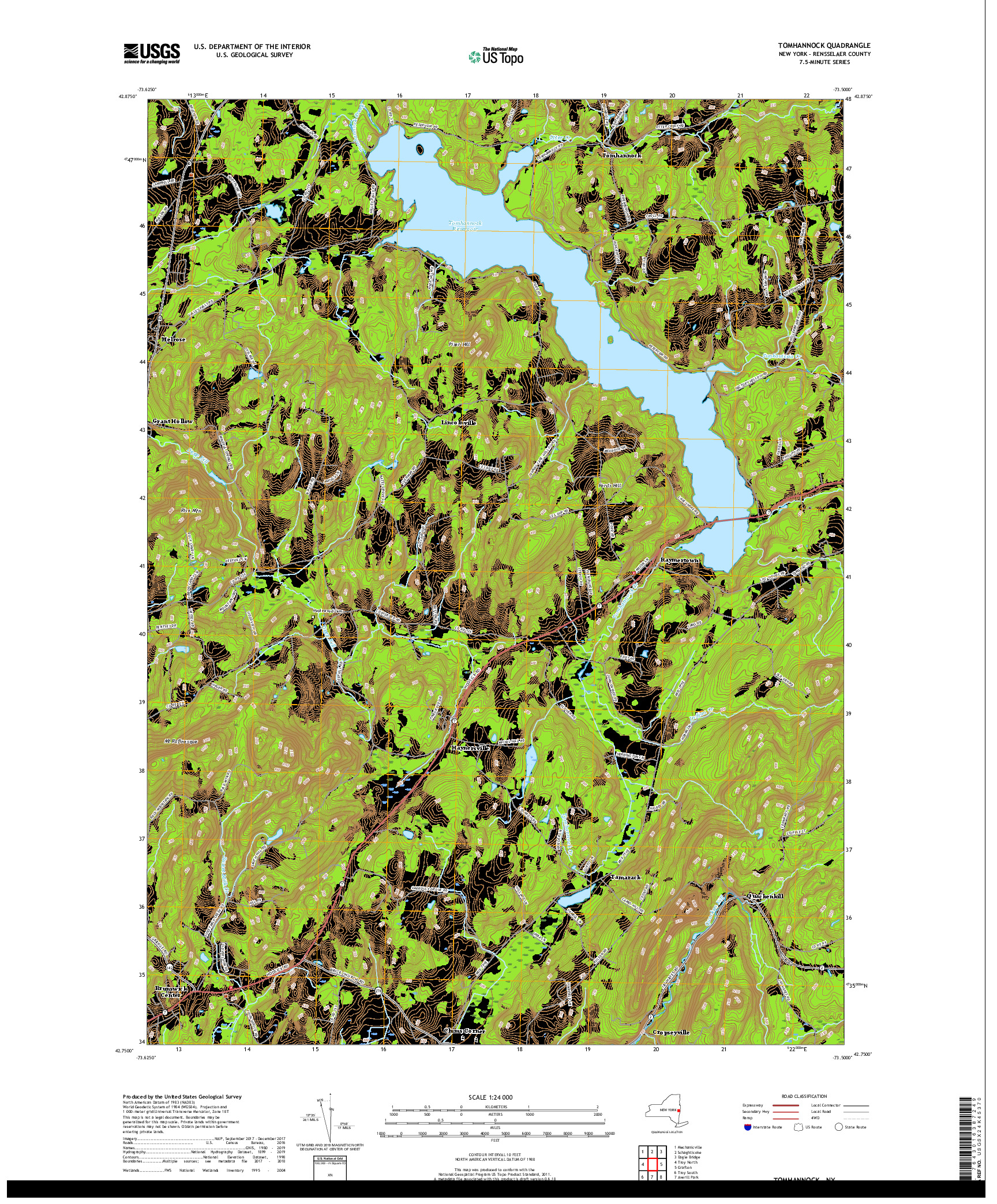USGS US TOPO 7.5-MINUTE MAP FOR TOMHANNOCK, NY 2019