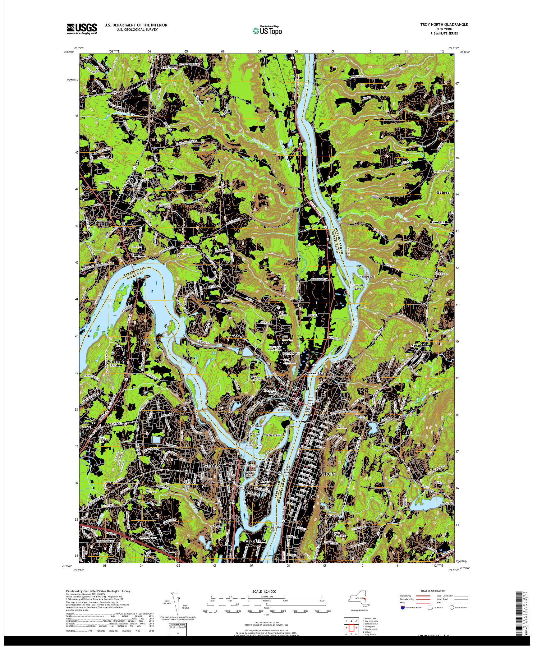 USGS US TOPO 7.5-MINUTE MAP FOR TROY NORTH, NY 2019