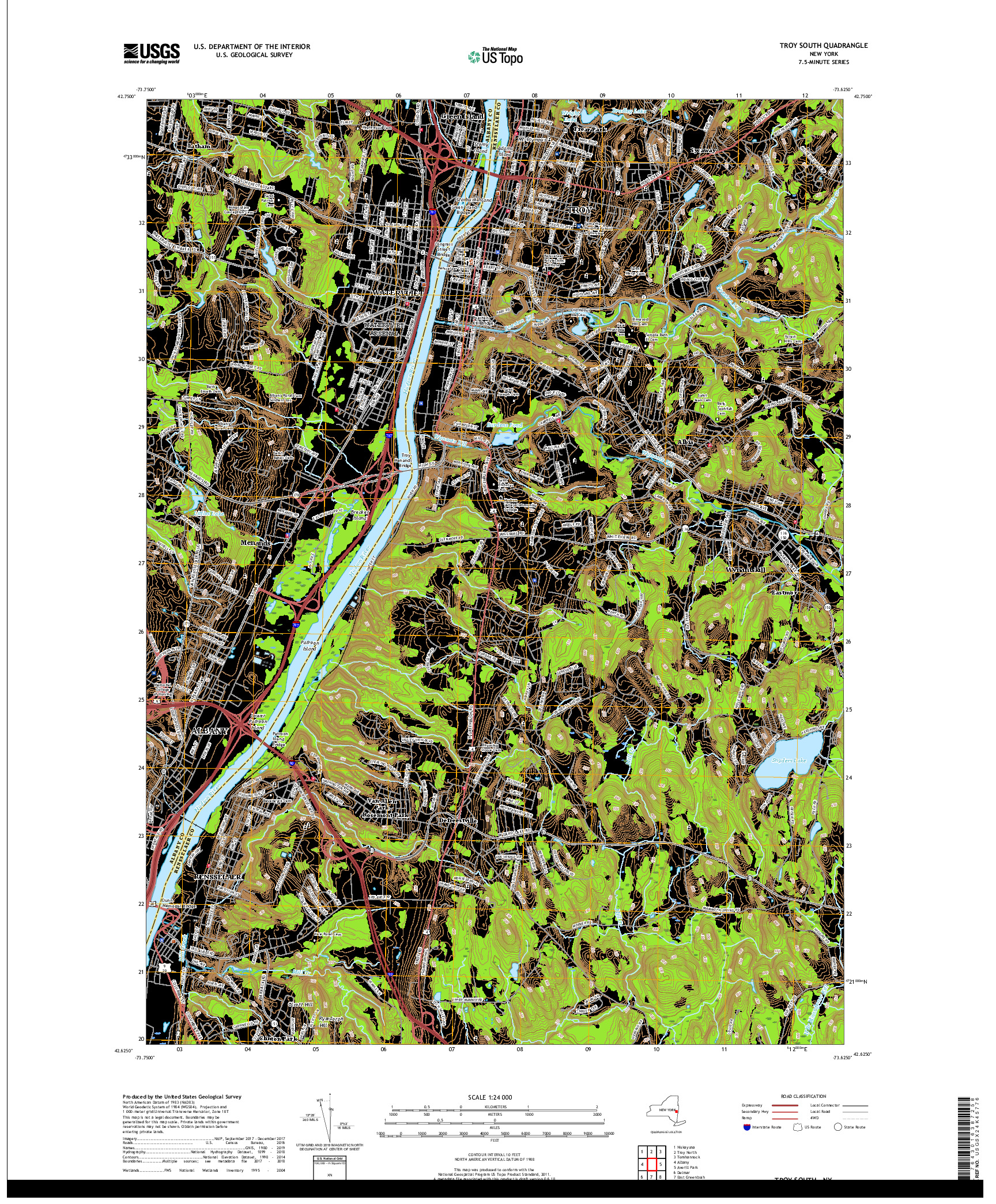 USGS US TOPO 7.5-MINUTE MAP FOR TROY SOUTH, NY 2019