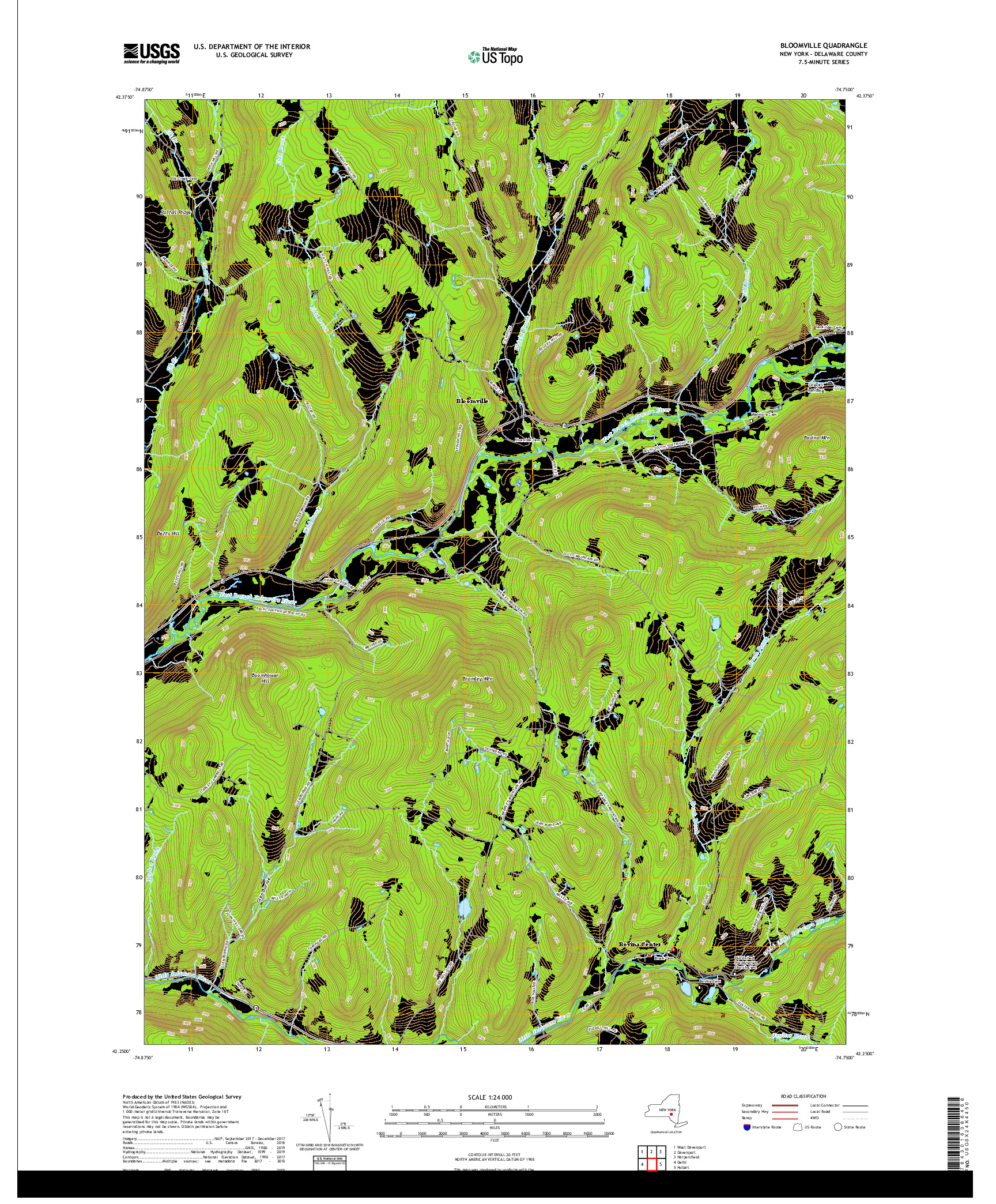 USGS US TOPO 7.5-MINUTE MAP FOR BLOOMVILLE, NY 2019