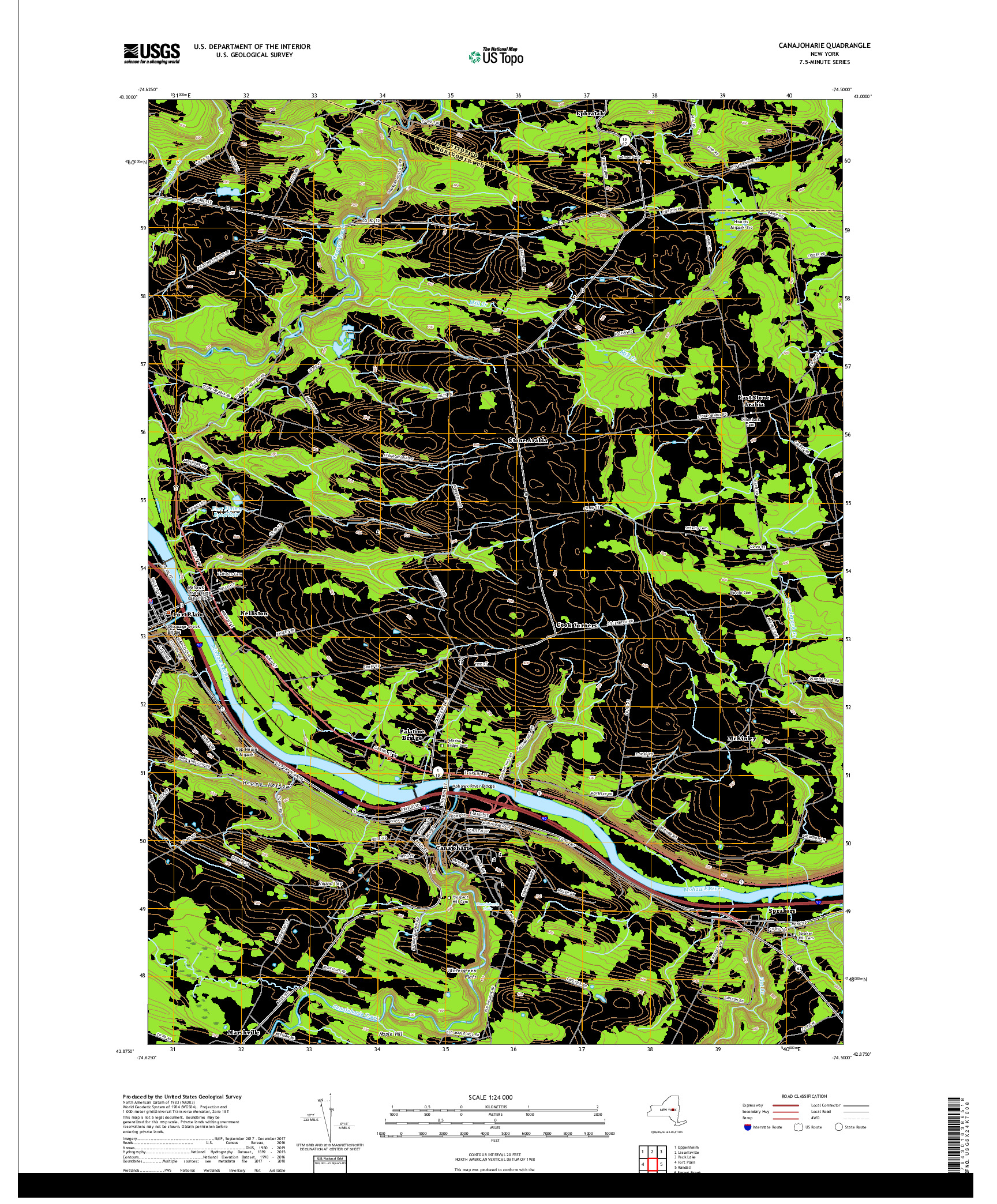 USGS US TOPO 7.5-MINUTE MAP FOR CANAJOHARIE, NY 2019