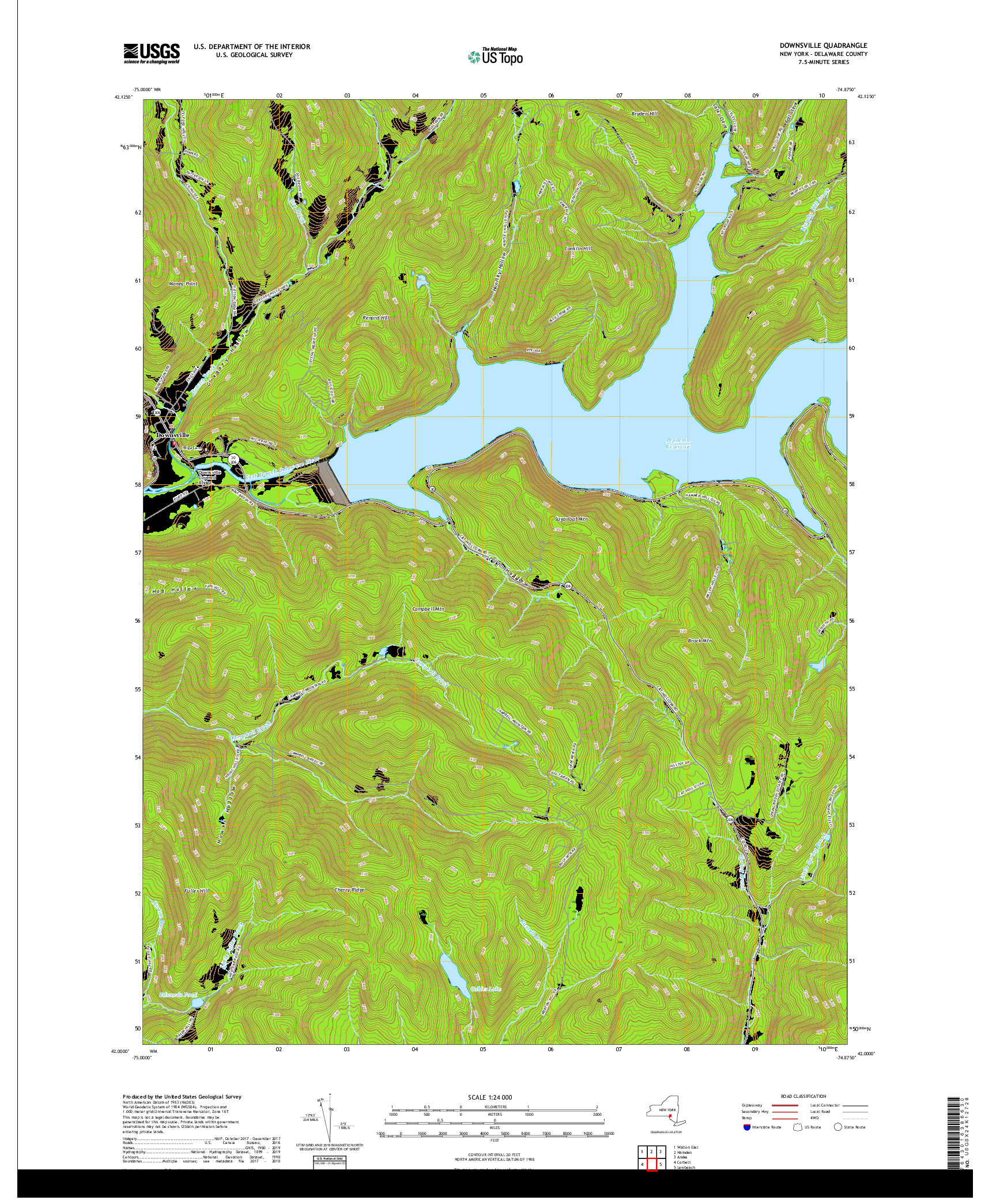 USGS US TOPO 7.5-MINUTE MAP FOR DOWNSVILLE, NY 2019