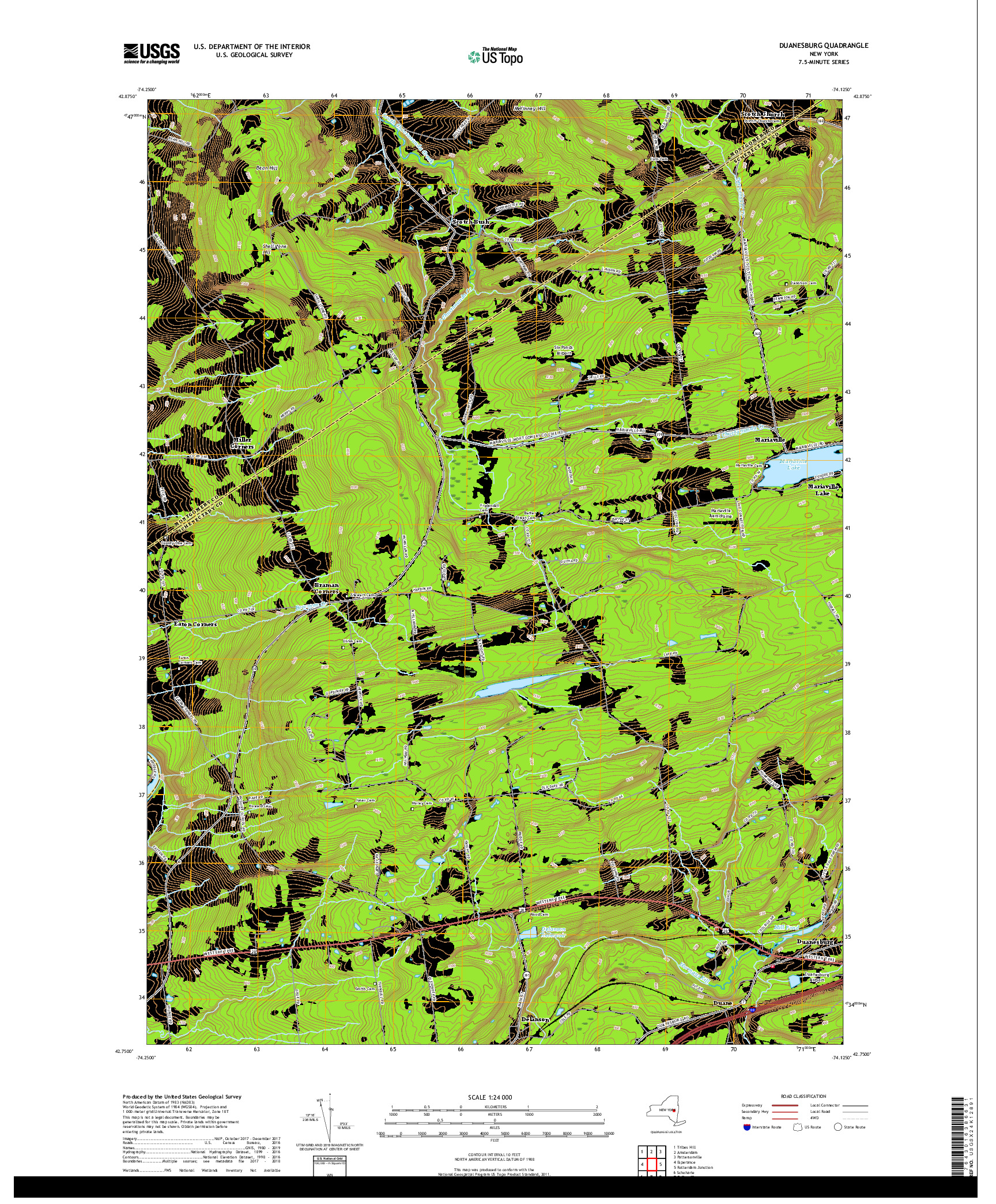 USGS US TOPO 7.5-MINUTE MAP FOR DUANESBURG, NY 2019