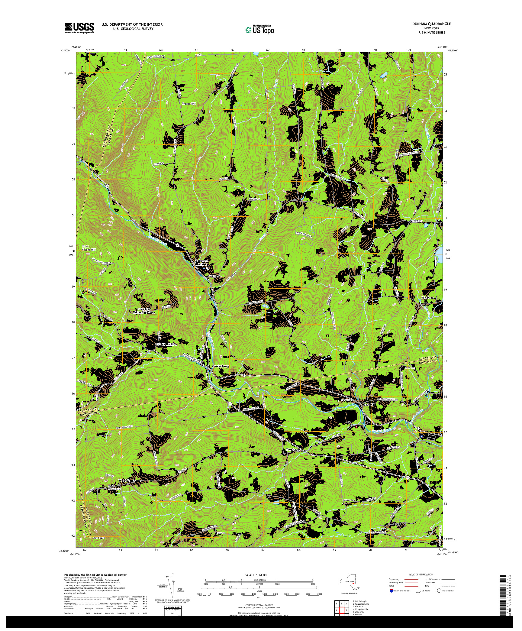 USGS US TOPO 7.5-MINUTE MAP FOR DURHAM, NY 2019