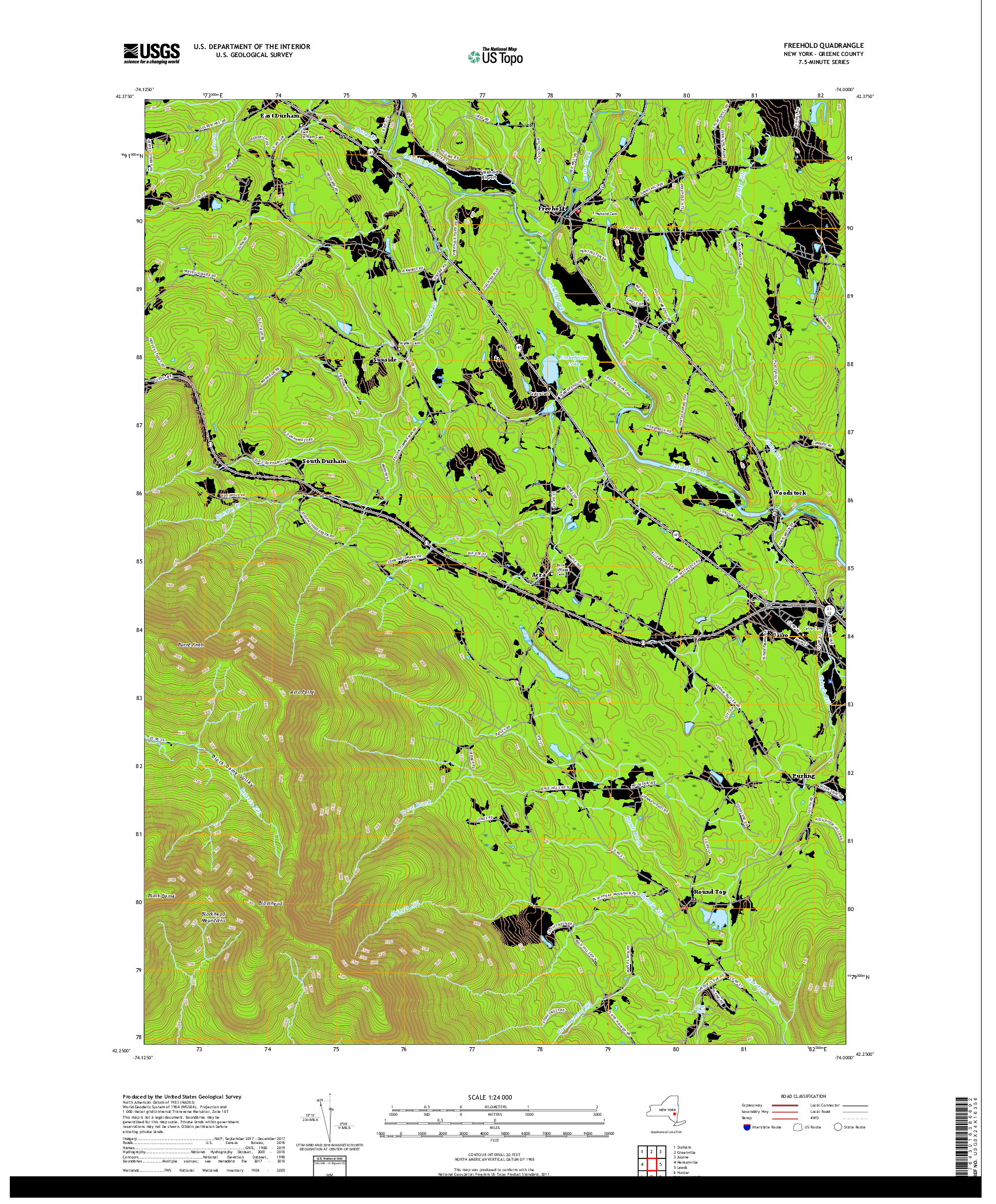 USGS US TOPO 7.5-MINUTE MAP FOR FREEHOLD, NY 2019