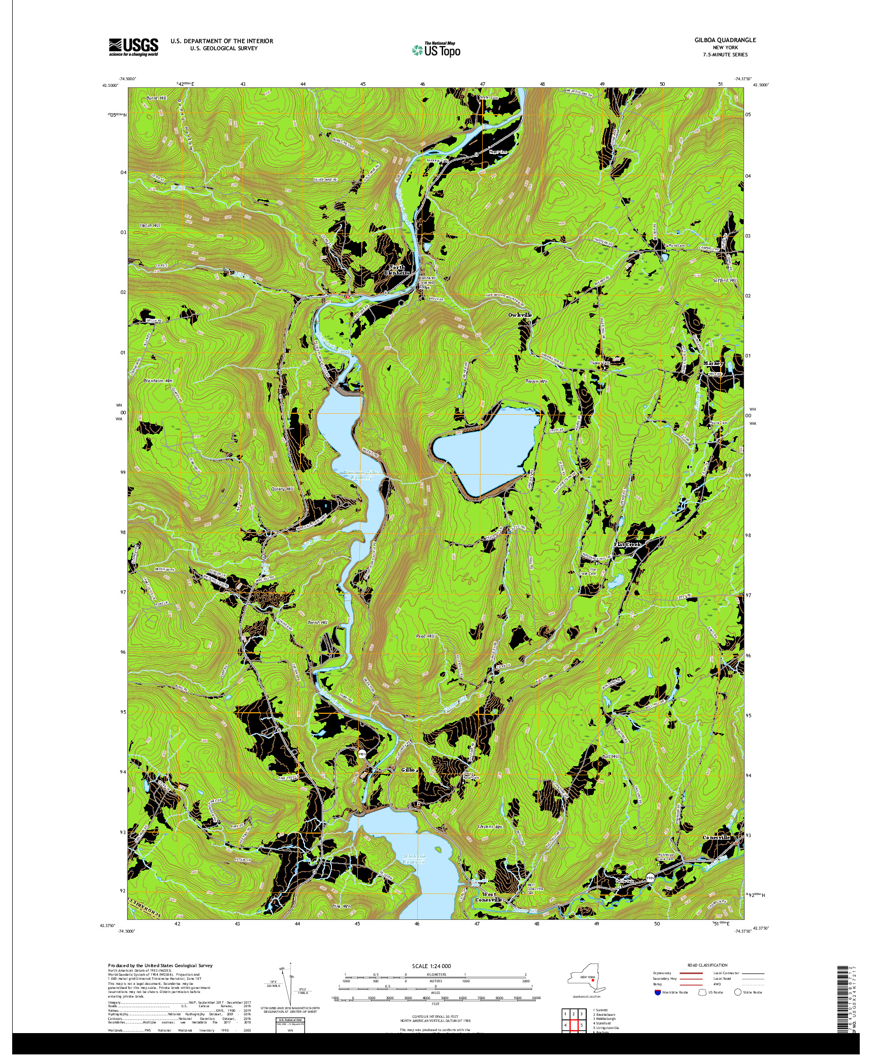 USGS US TOPO 7.5-MINUTE MAP FOR GILBOA, NY 2019