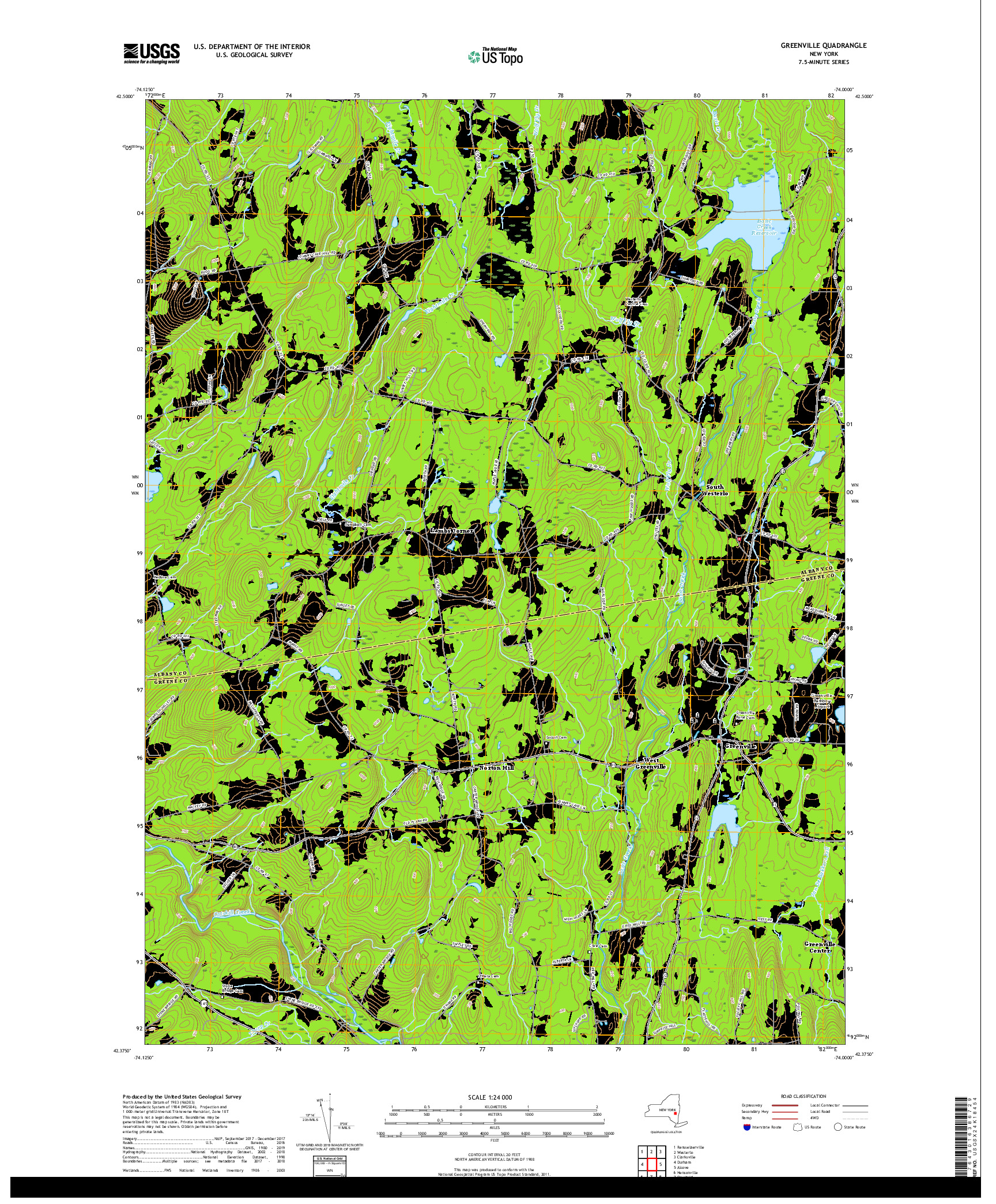 USGS US TOPO 7.5-MINUTE MAP FOR GREENVILLE, NY 2019