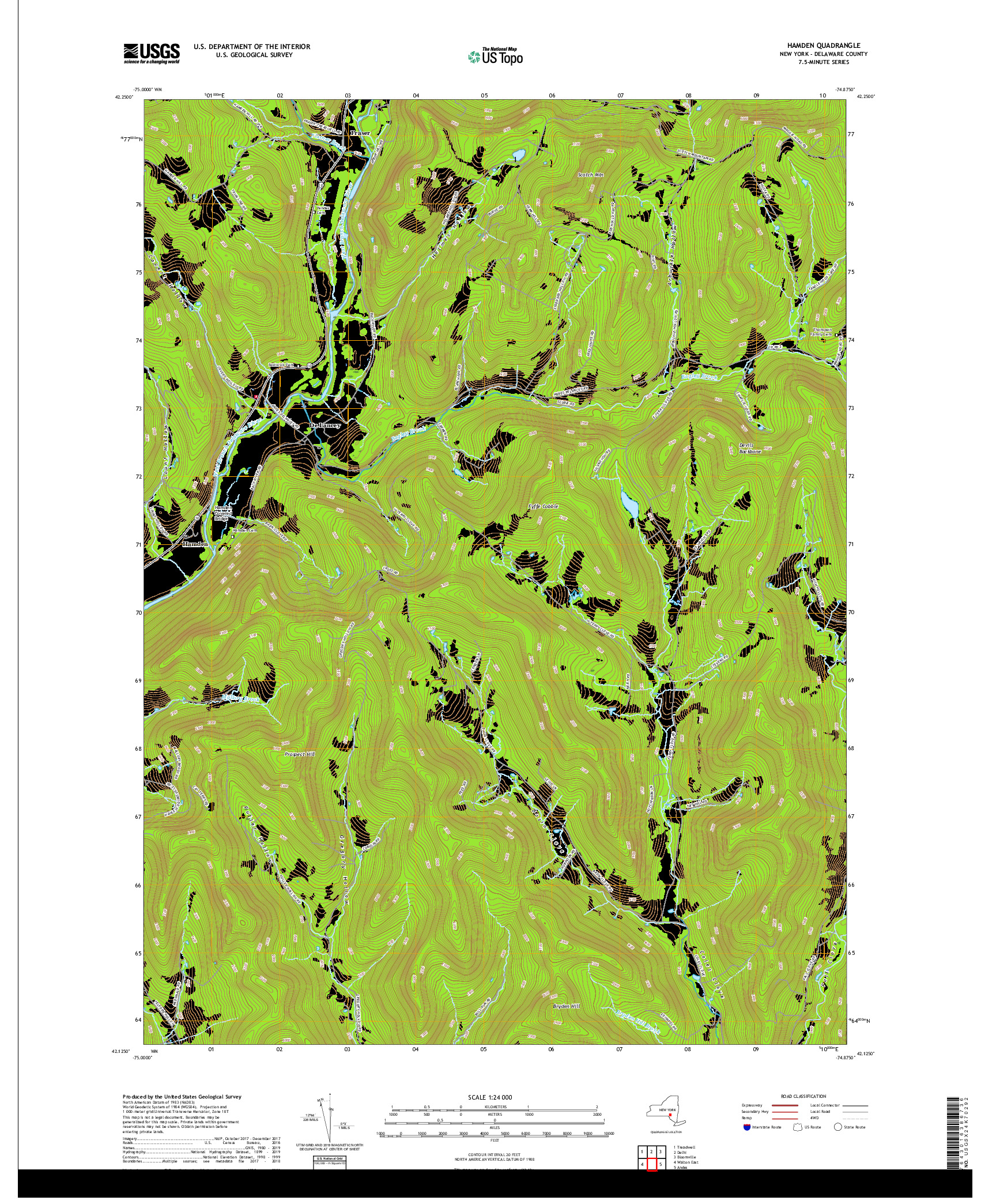 USGS US TOPO 7.5-MINUTE MAP FOR HAMDEN, NY 2019