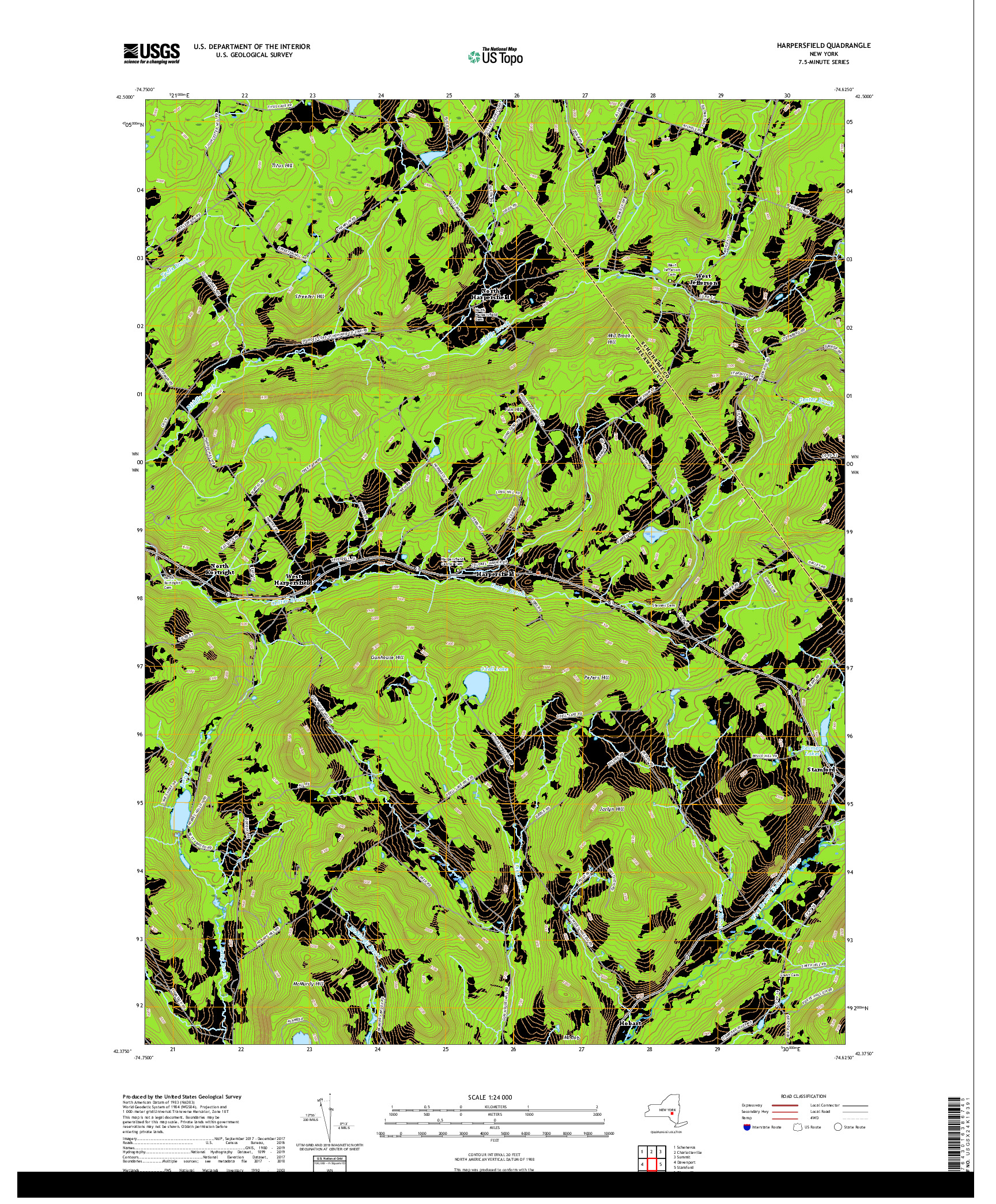 USGS US TOPO 7.5-MINUTE MAP FOR HARPERSFIELD, NY 2019