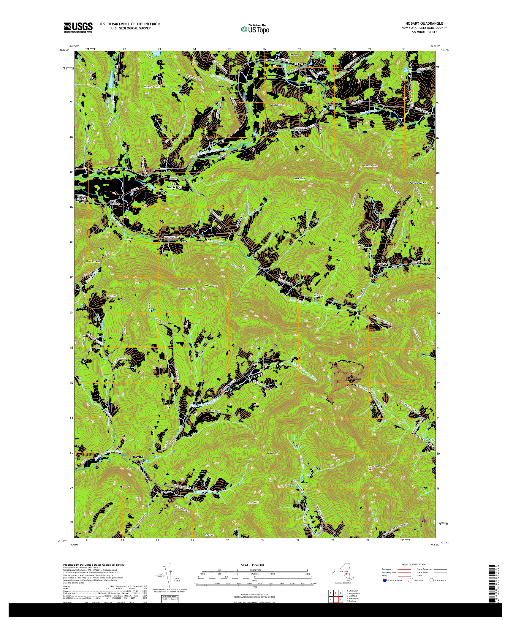 USGS US TOPO 7.5-MINUTE MAP FOR HOBART, NY 2019