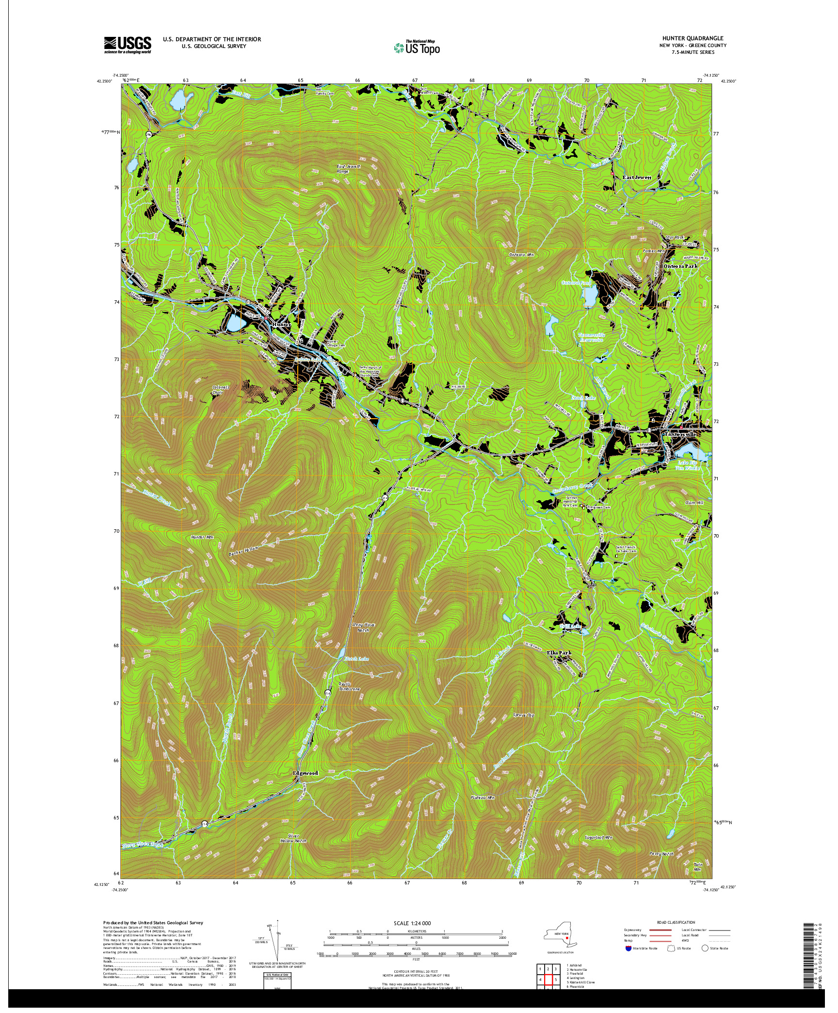 USGS US TOPO 7.5-MINUTE MAP FOR HUNTER, NY 2019