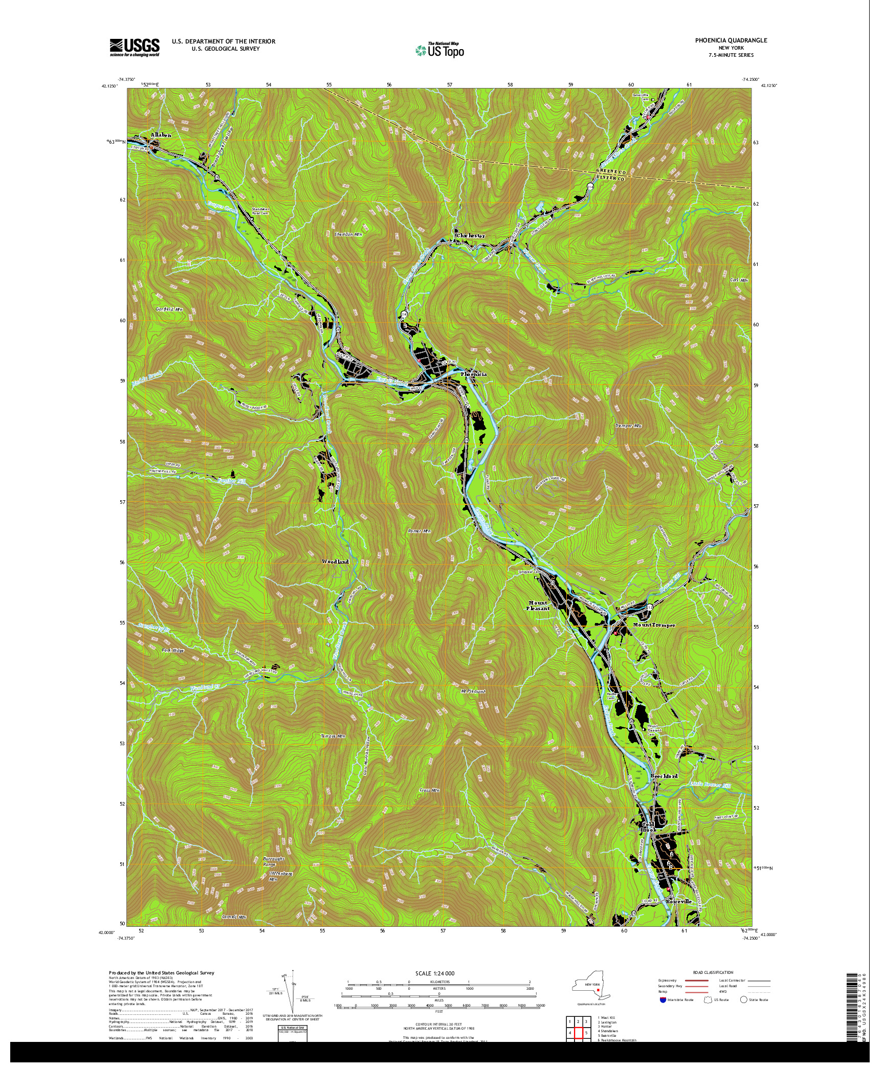 USGS US TOPO 7.5-MINUTE MAP FOR PHOENICIA, NY 2019