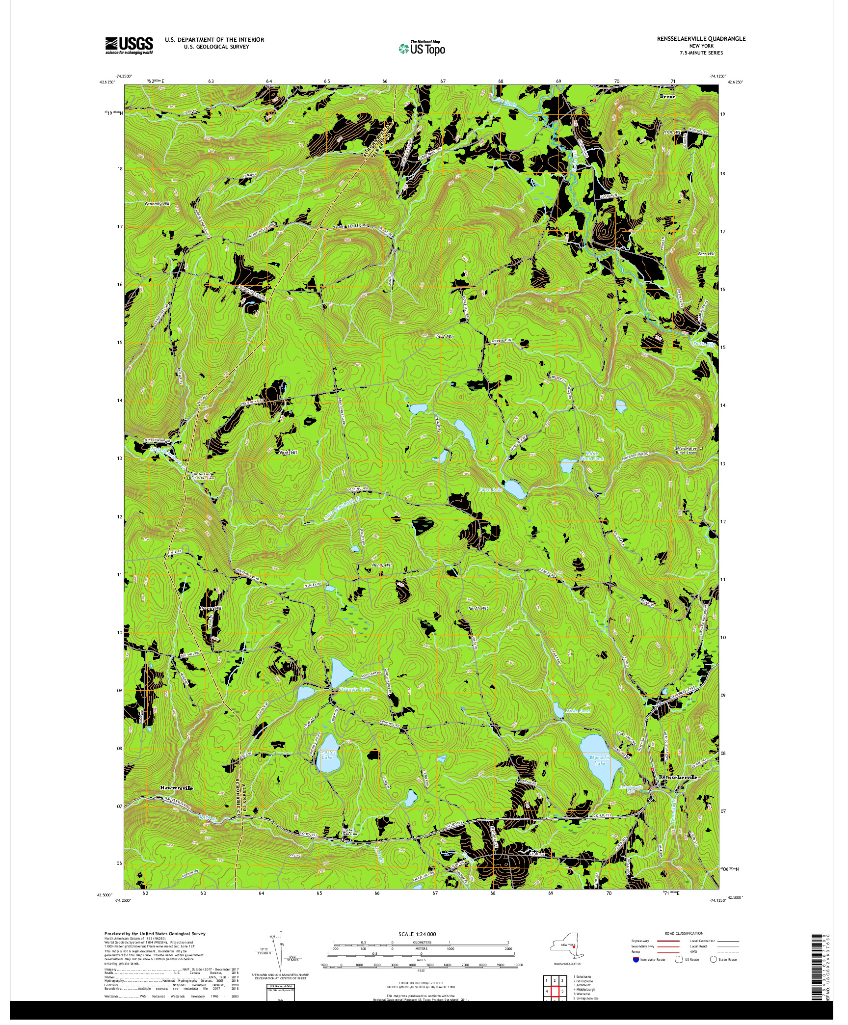USGS US TOPO 7.5-MINUTE MAP FOR RENSSELAERVILLE, NY 2019