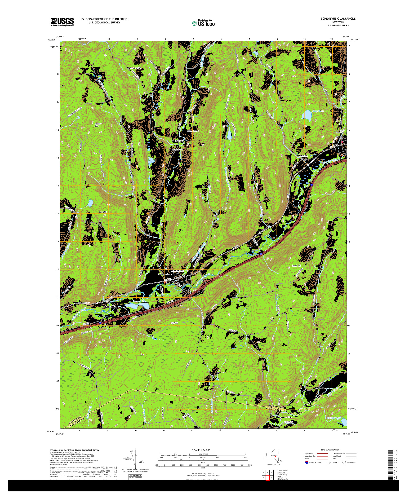 USGS US TOPO 7.5-MINUTE MAP FOR SCHENEVUS, NY 2019