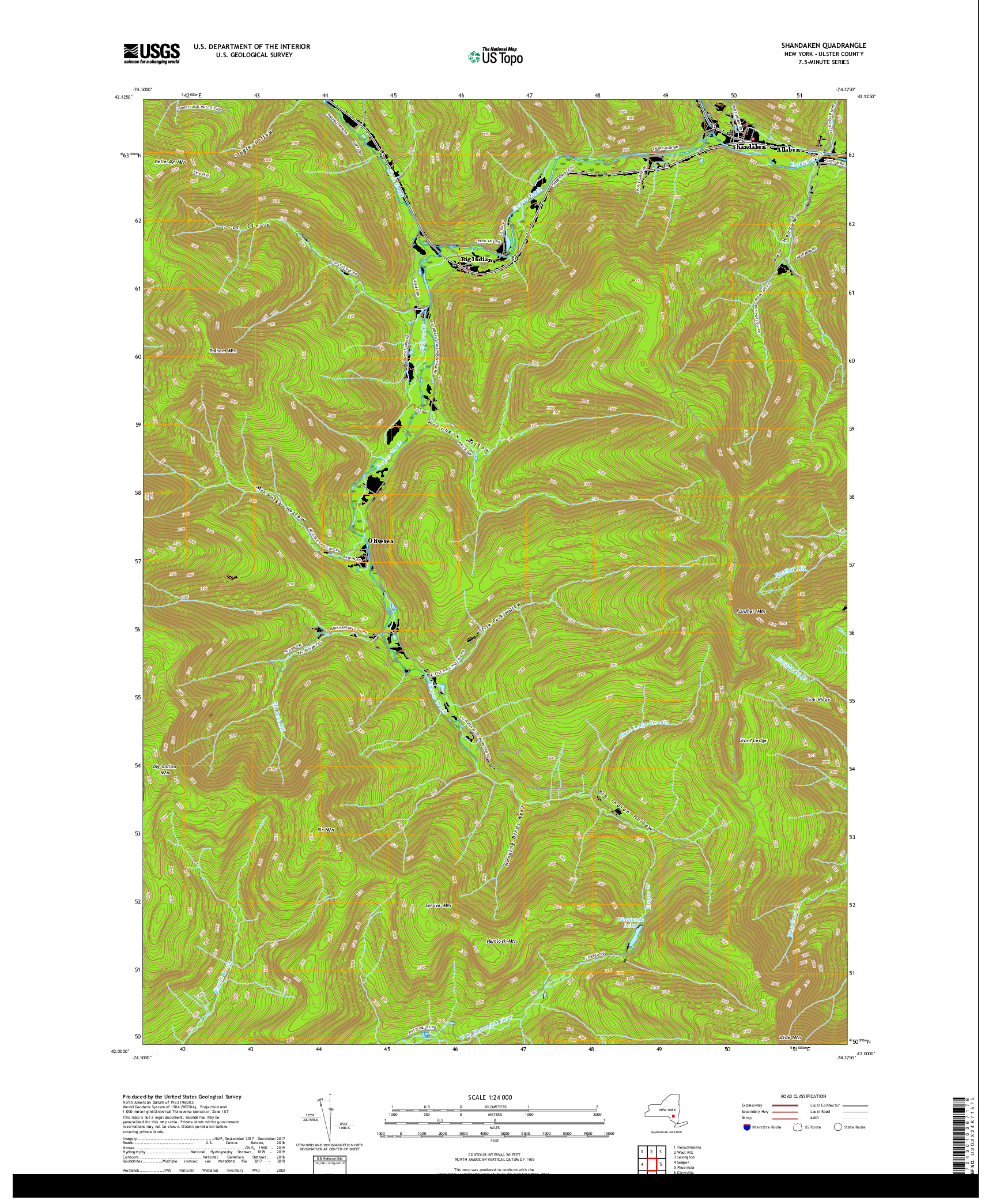 USGS US TOPO 7.5-MINUTE MAP FOR SHANDAKEN, NY 2019