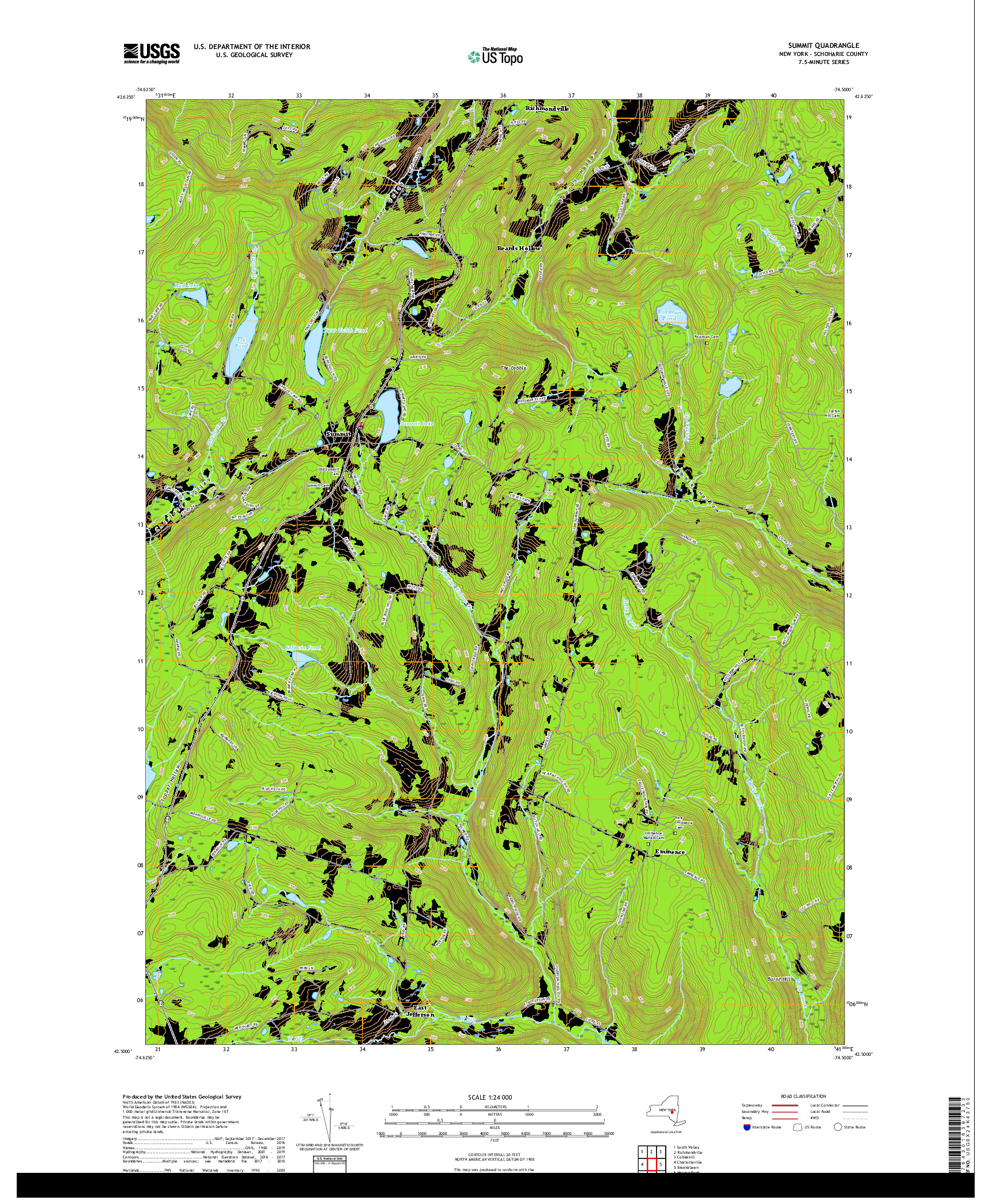 USGS US TOPO 7.5-MINUTE MAP FOR SUMMIT, NY 2019