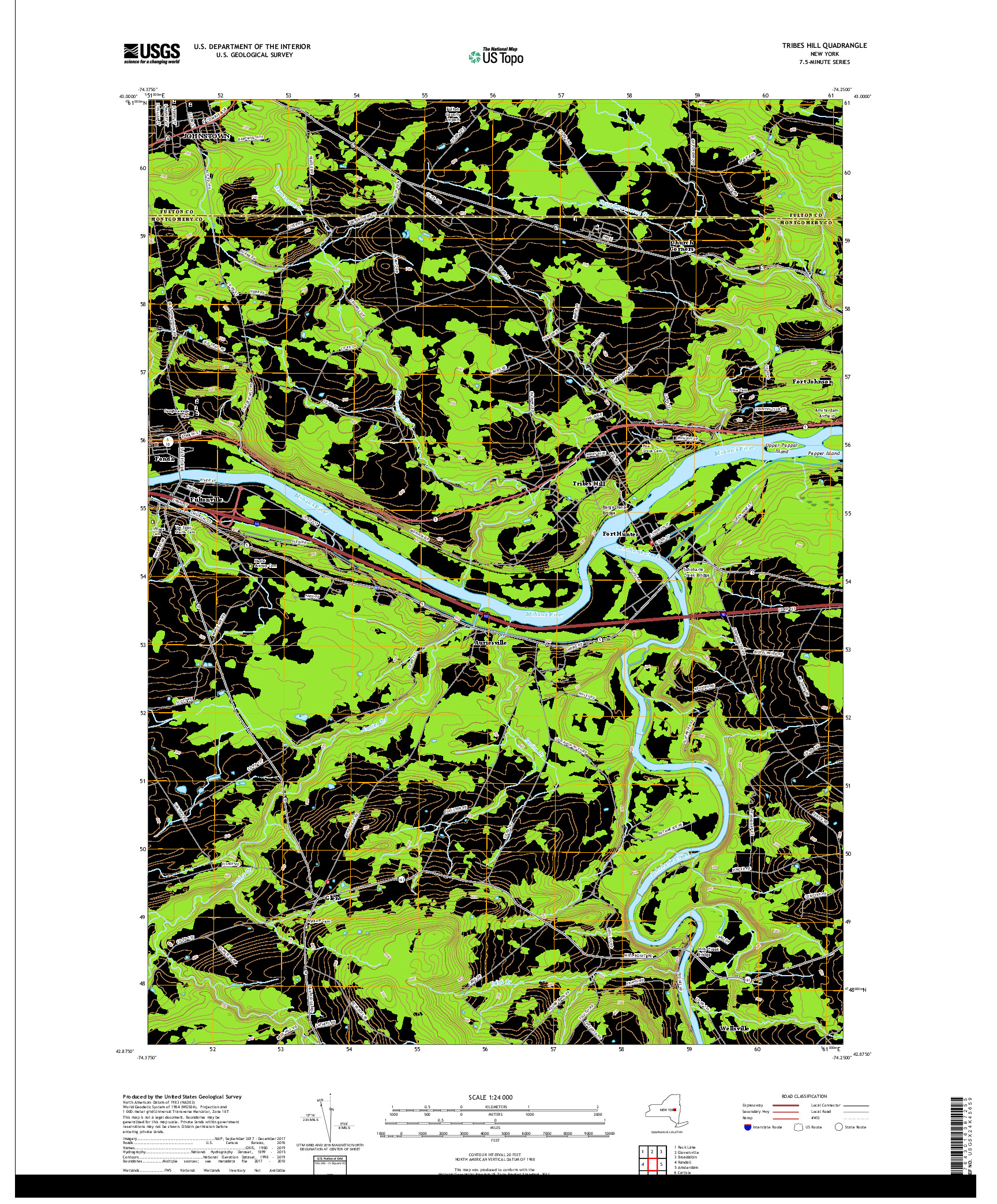 USGS US TOPO 7.5-MINUTE MAP FOR TRIBES HILL, NY 2019