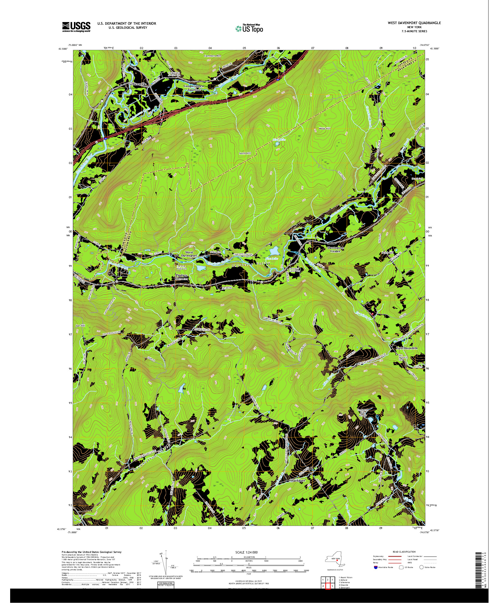 USGS US TOPO 7.5-MINUTE MAP FOR WEST DAVENPORT, NY 2019