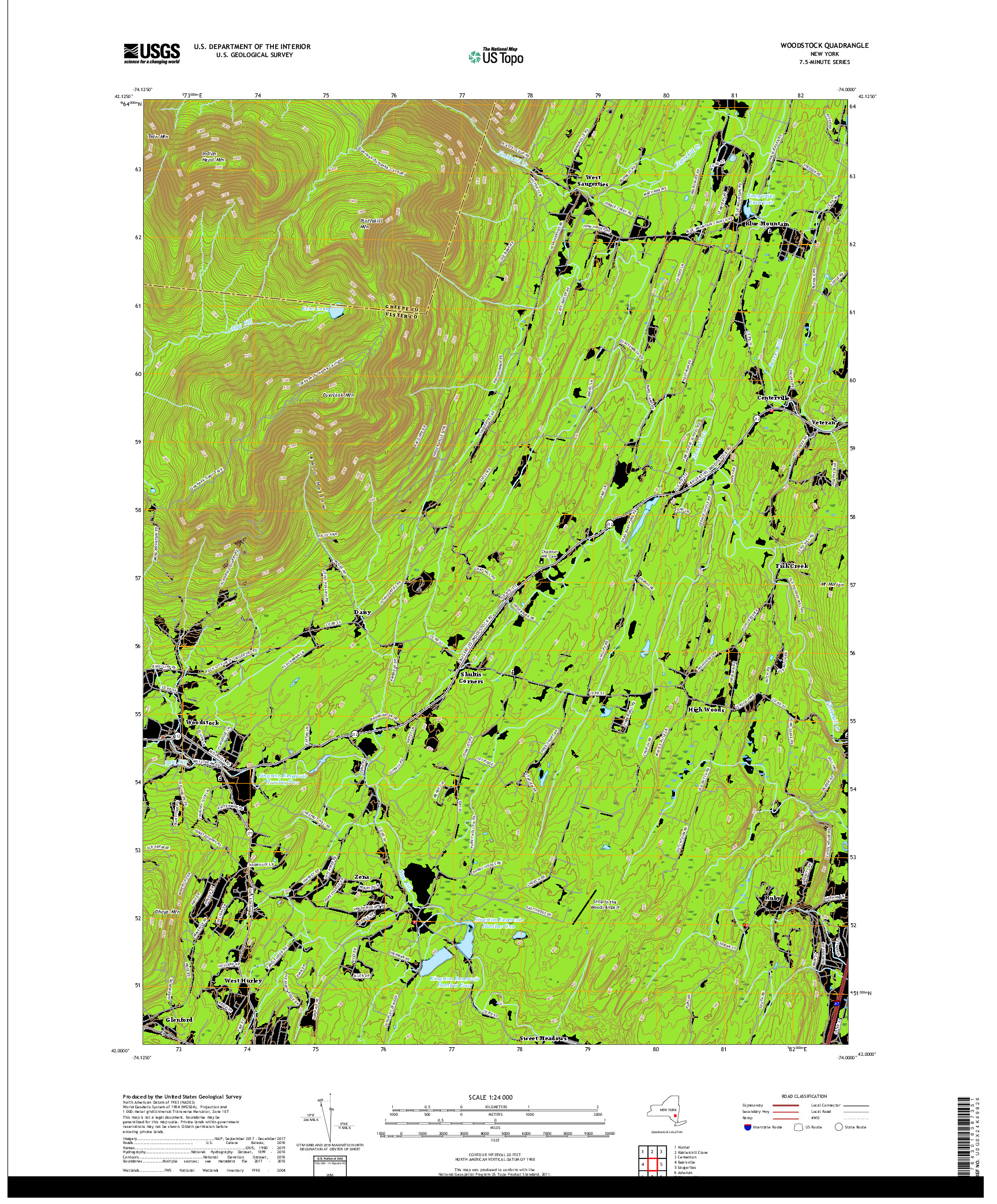 USGS US TOPO 7.5-MINUTE MAP FOR WOODSTOCK, NY 2019