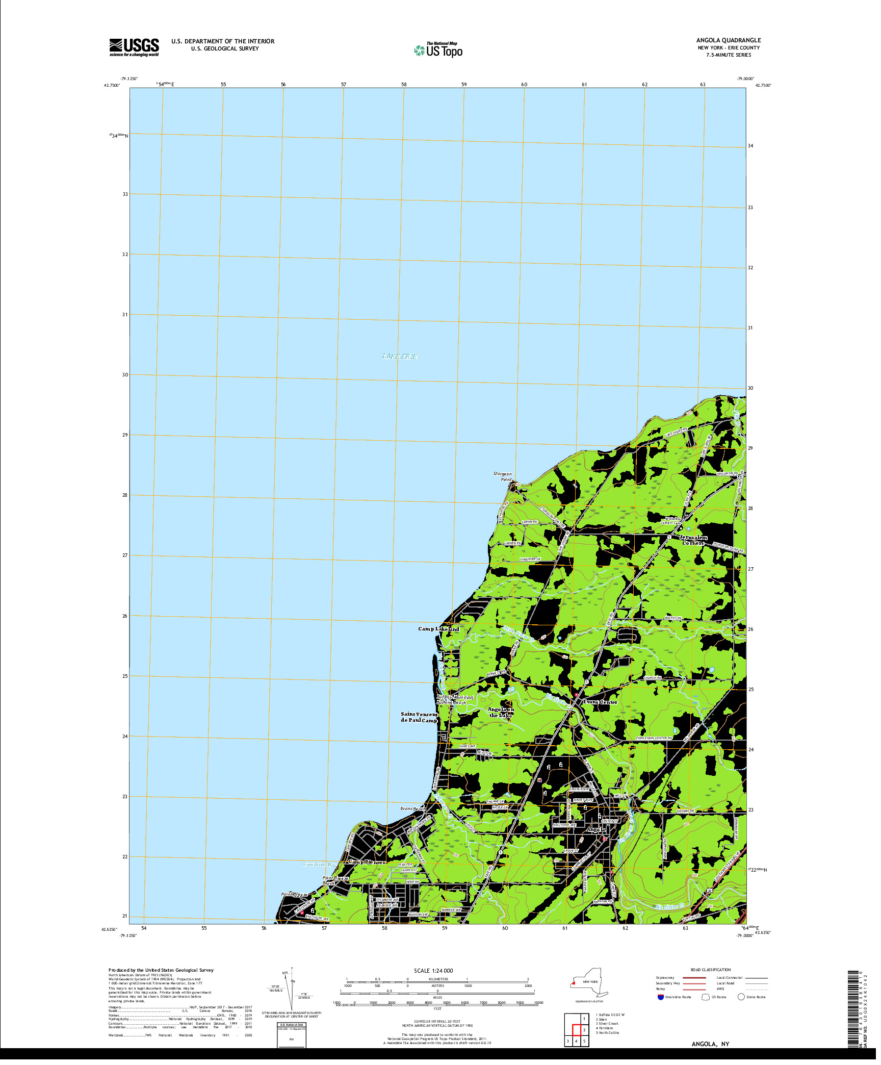 USGS US TOPO 7.5-MINUTE MAP FOR ANGOLA, NY 2019