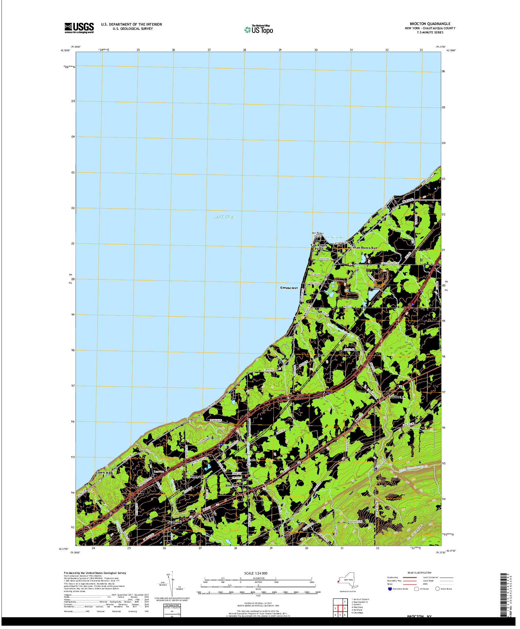 USGS US TOPO 7.5-MINUTE MAP FOR BROCTON, NY 2019