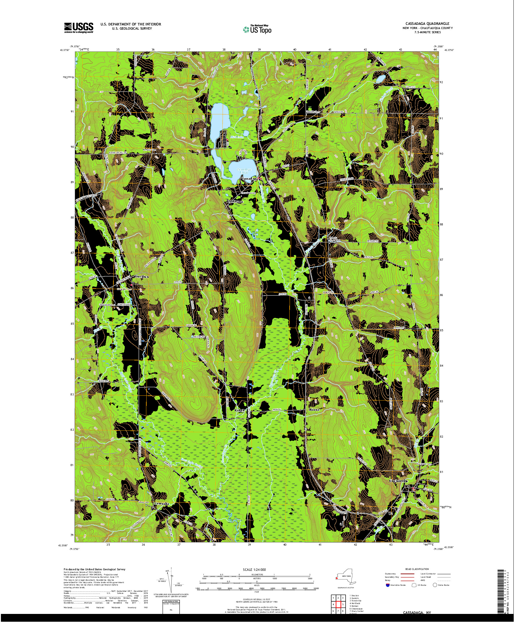 USGS US TOPO 7.5-MINUTE MAP FOR CASSADAGA, NY 2019