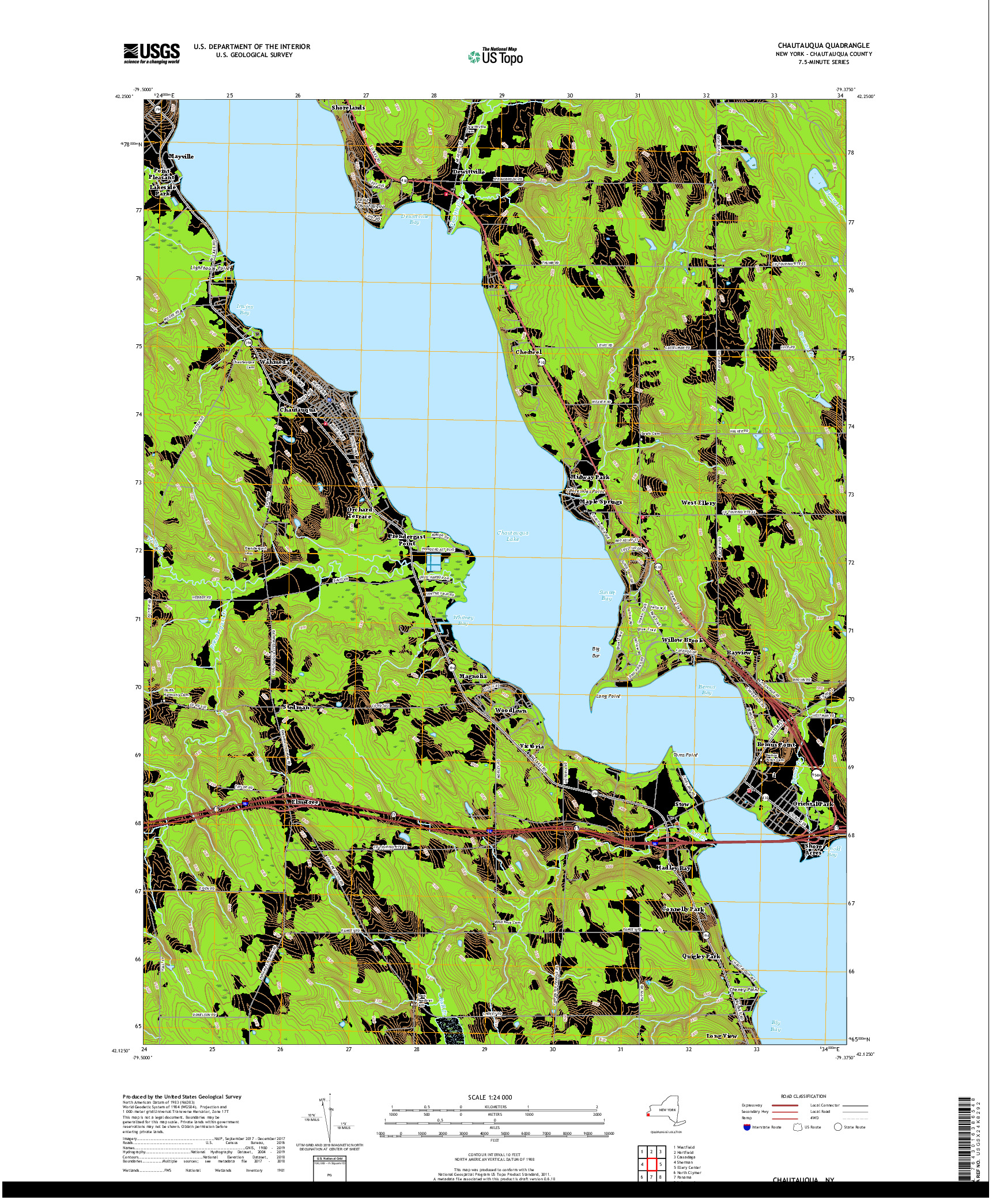 USGS US TOPO 7.5-MINUTE MAP FOR CHAUTAUQUA, NY 2019
