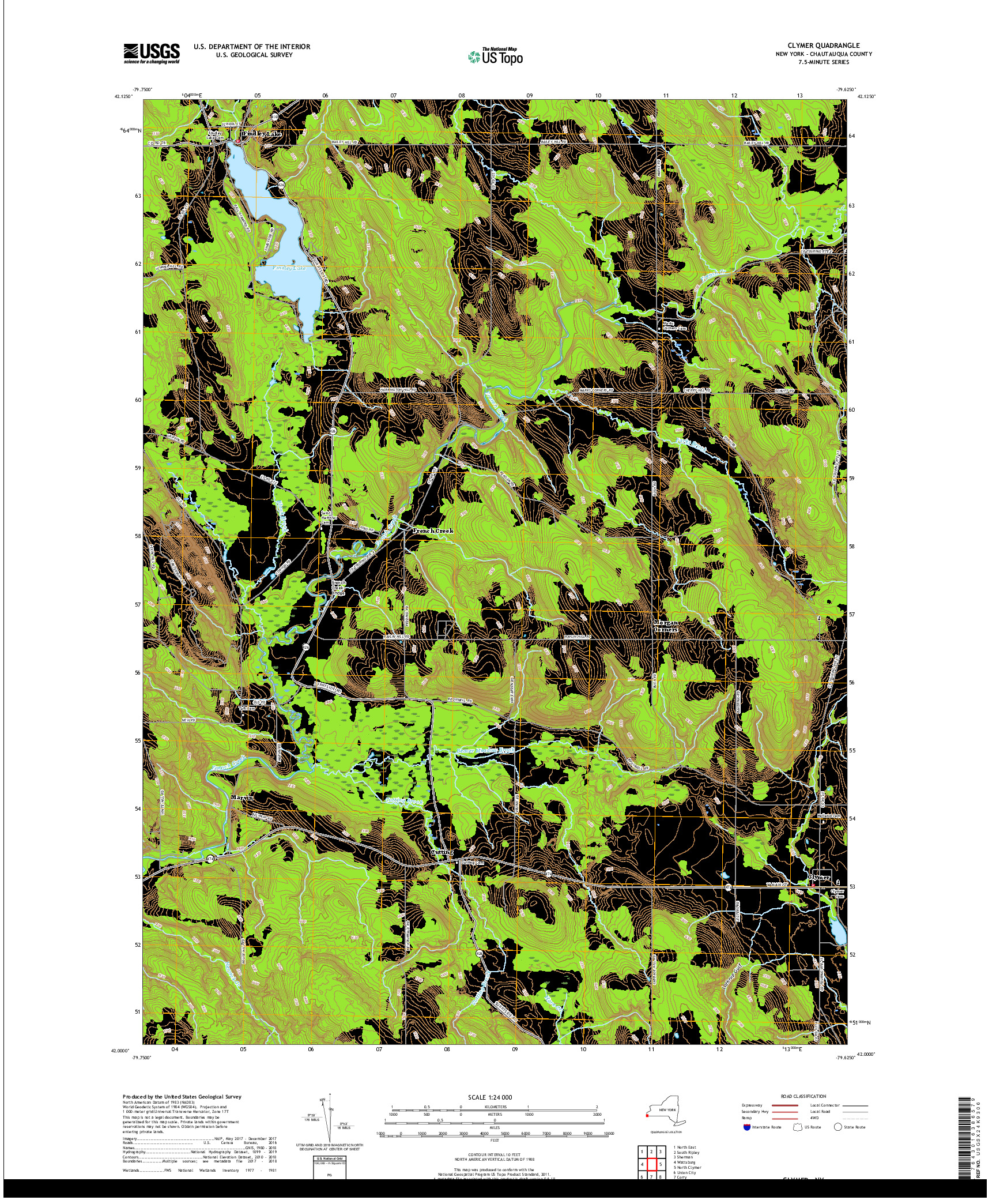 USGS US TOPO 7.5-MINUTE MAP FOR CLYMER, NY 2019