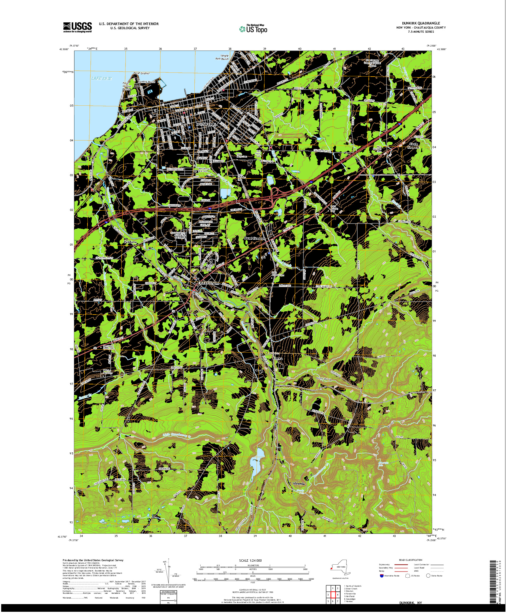 USGS US TOPO 7.5-MINUTE MAP FOR DUNKIRK, NY 2019