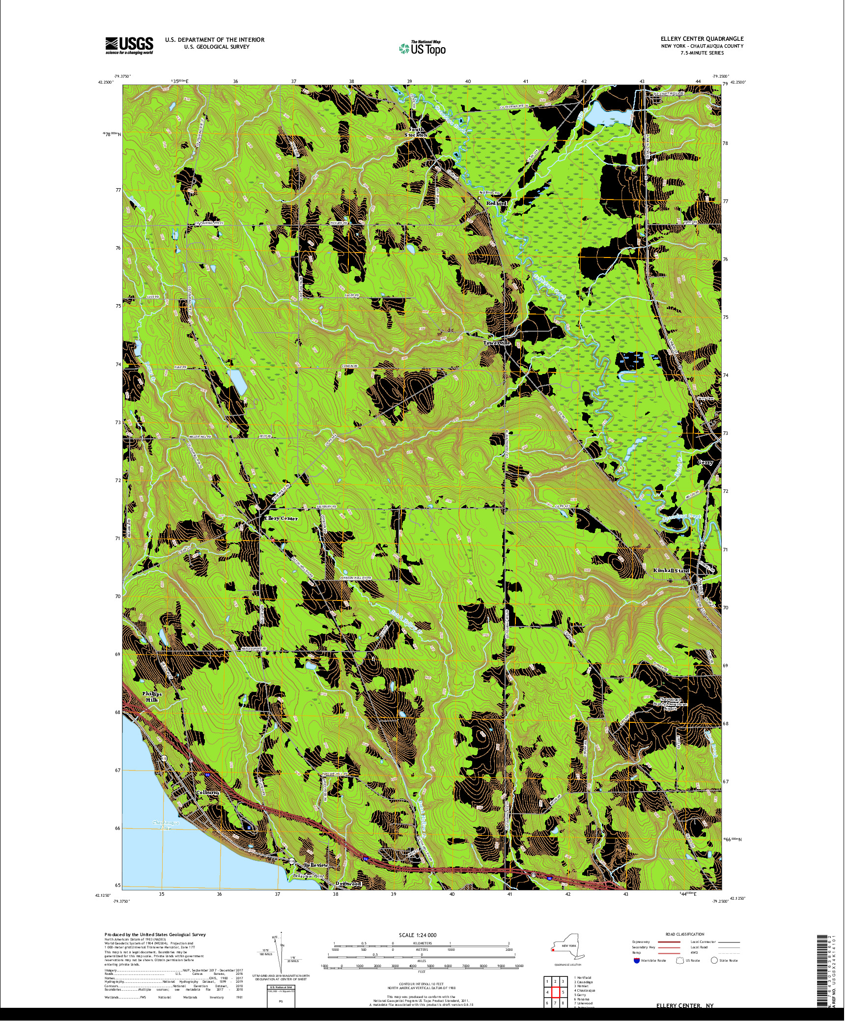 USGS US TOPO 7.5-MINUTE MAP FOR ELLERY CENTER, NY 2019