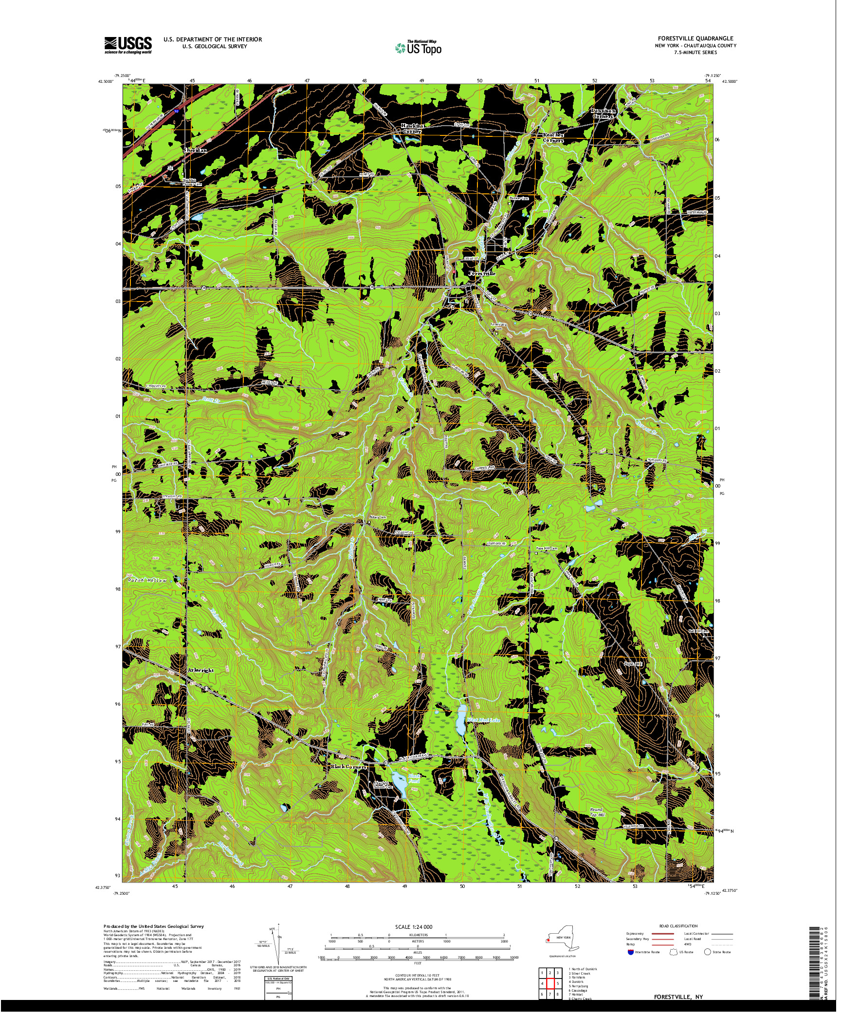 USGS US TOPO 7.5-MINUTE MAP FOR FORESTVILLE, NY 2019