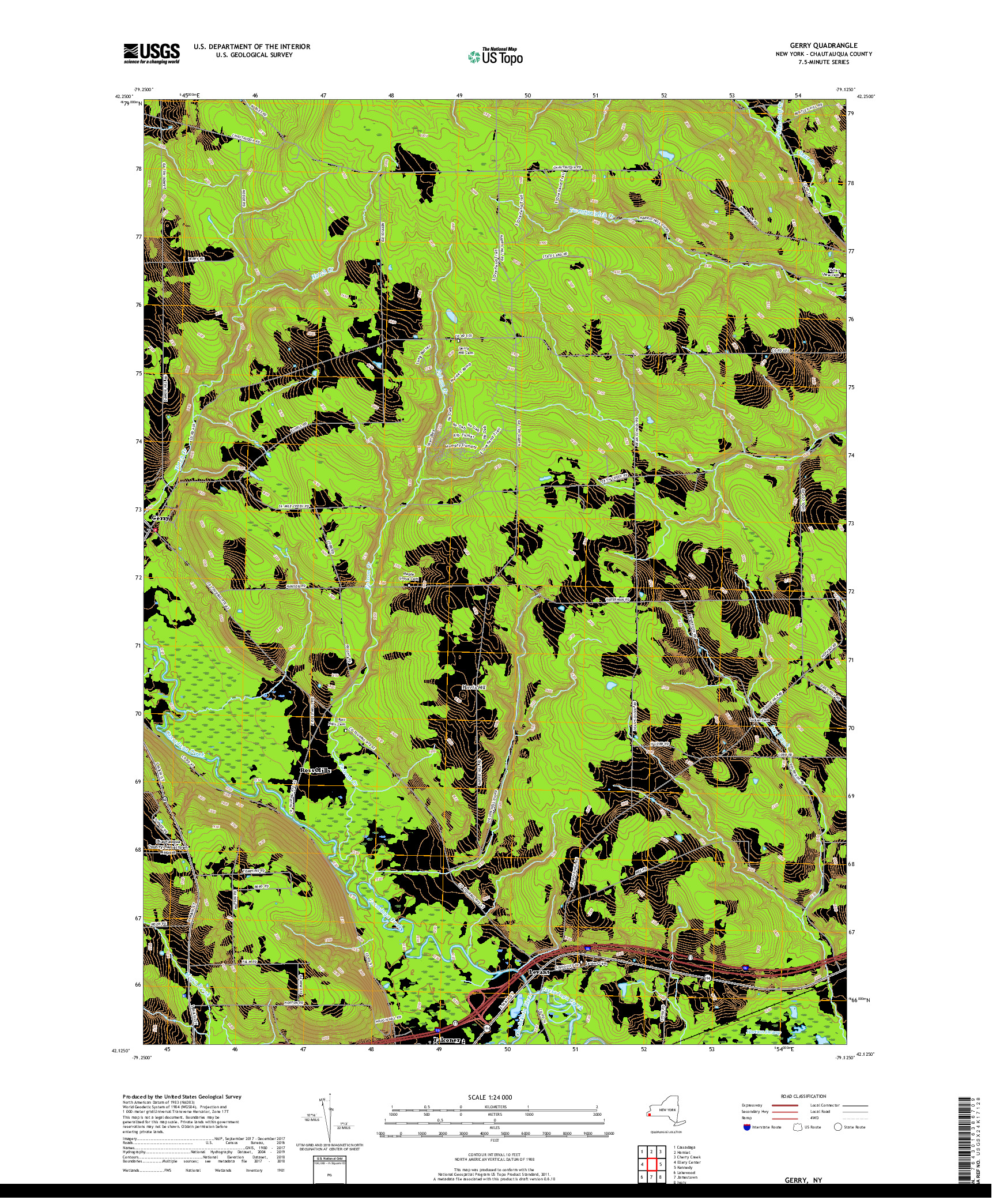 USGS US TOPO 7.5-MINUTE MAP FOR GERRY, NY 2019