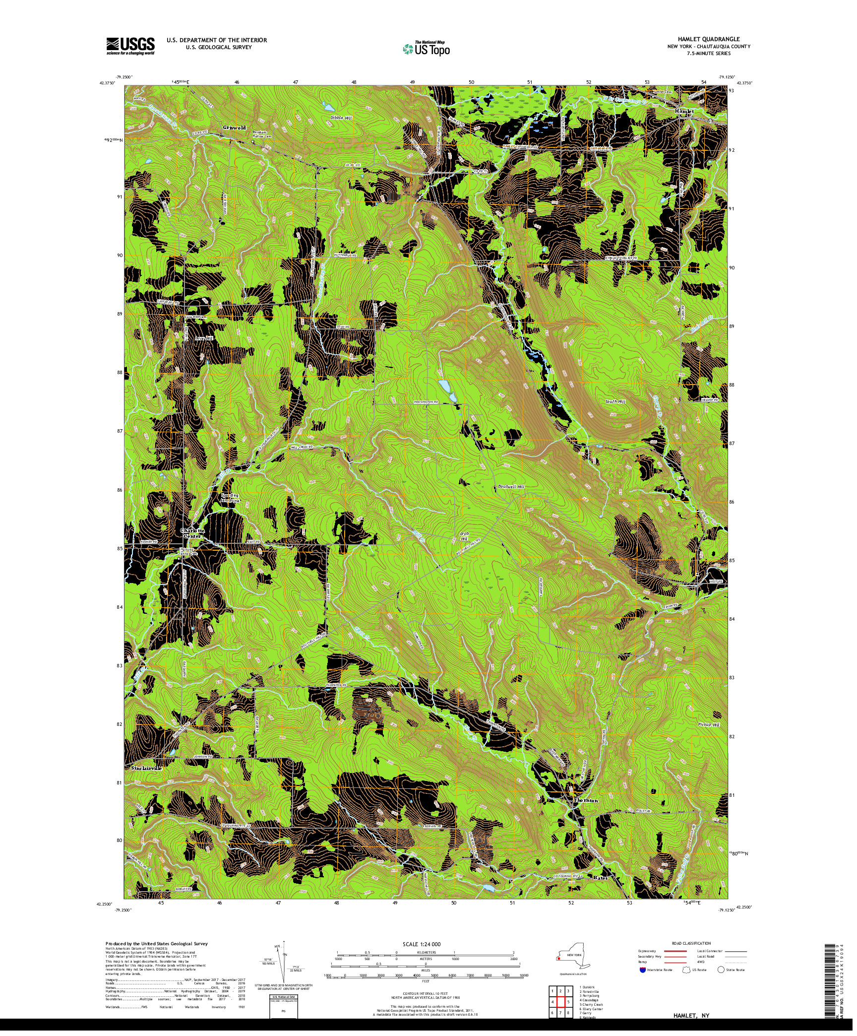 USGS US TOPO 7.5-MINUTE MAP FOR HAMLET, NY 2019